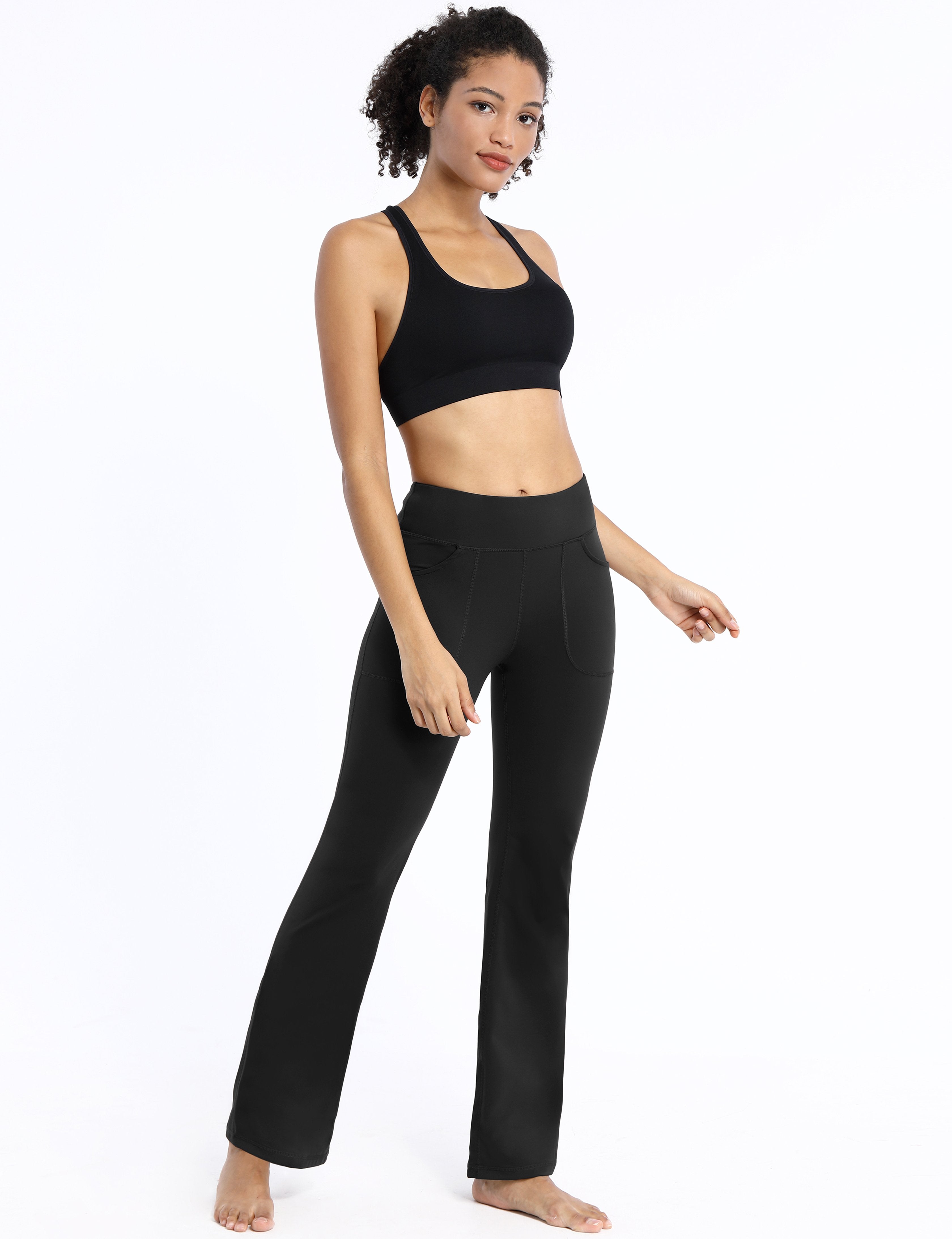 4 Pockets Bootcut Leggings black 75%Nylon/25%Spandex Fabric doesn't attract lint easily 4-way stretch No see-through Moisture-wicking Inner pocket Four lengths
