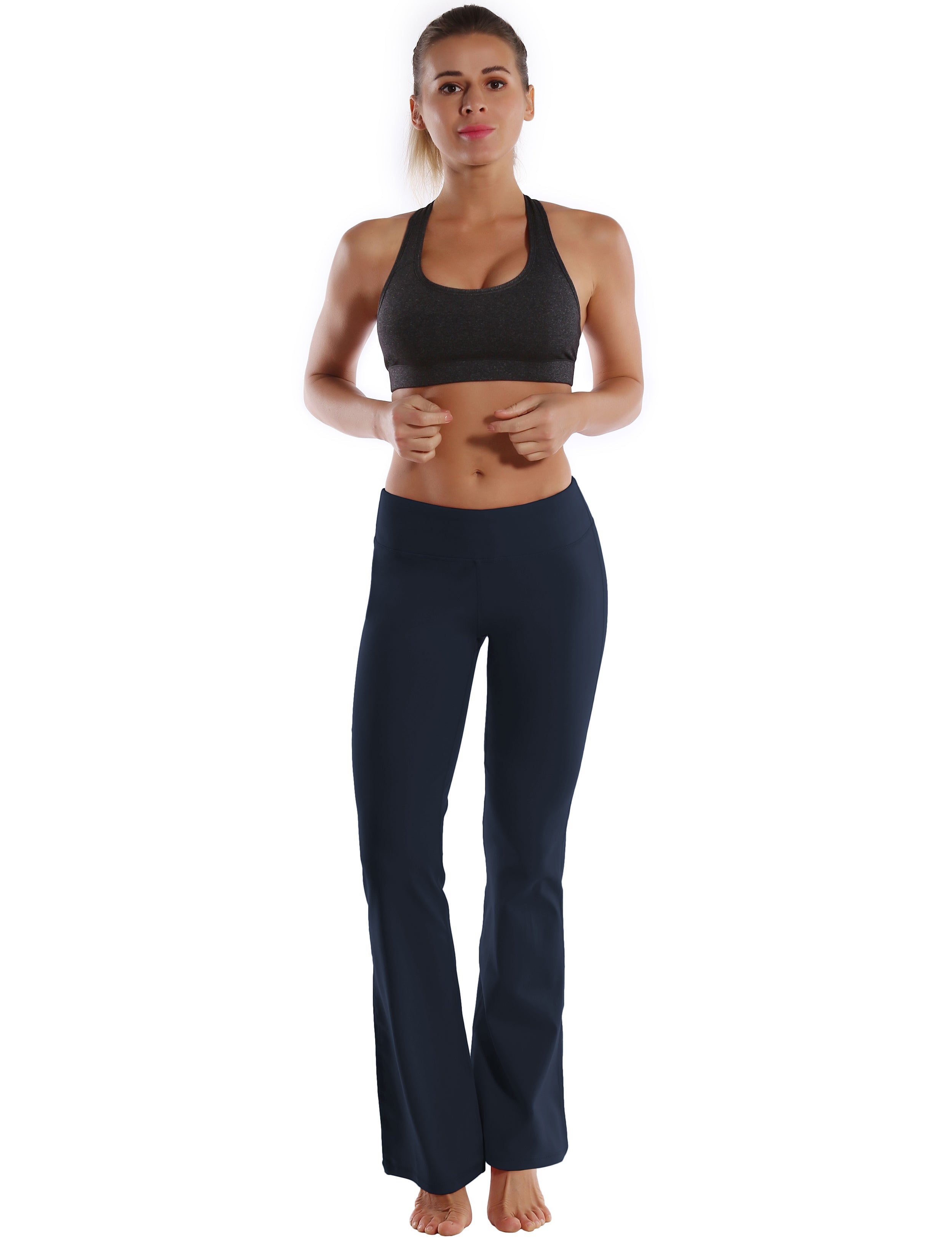 Back Pockets Bootcut Leggings darknavy 87%Nylon/13%Spandex Fabric doesn't attract lint easily 4-way stretch No see-through Moisture-wicking Inner pocket Four lengths