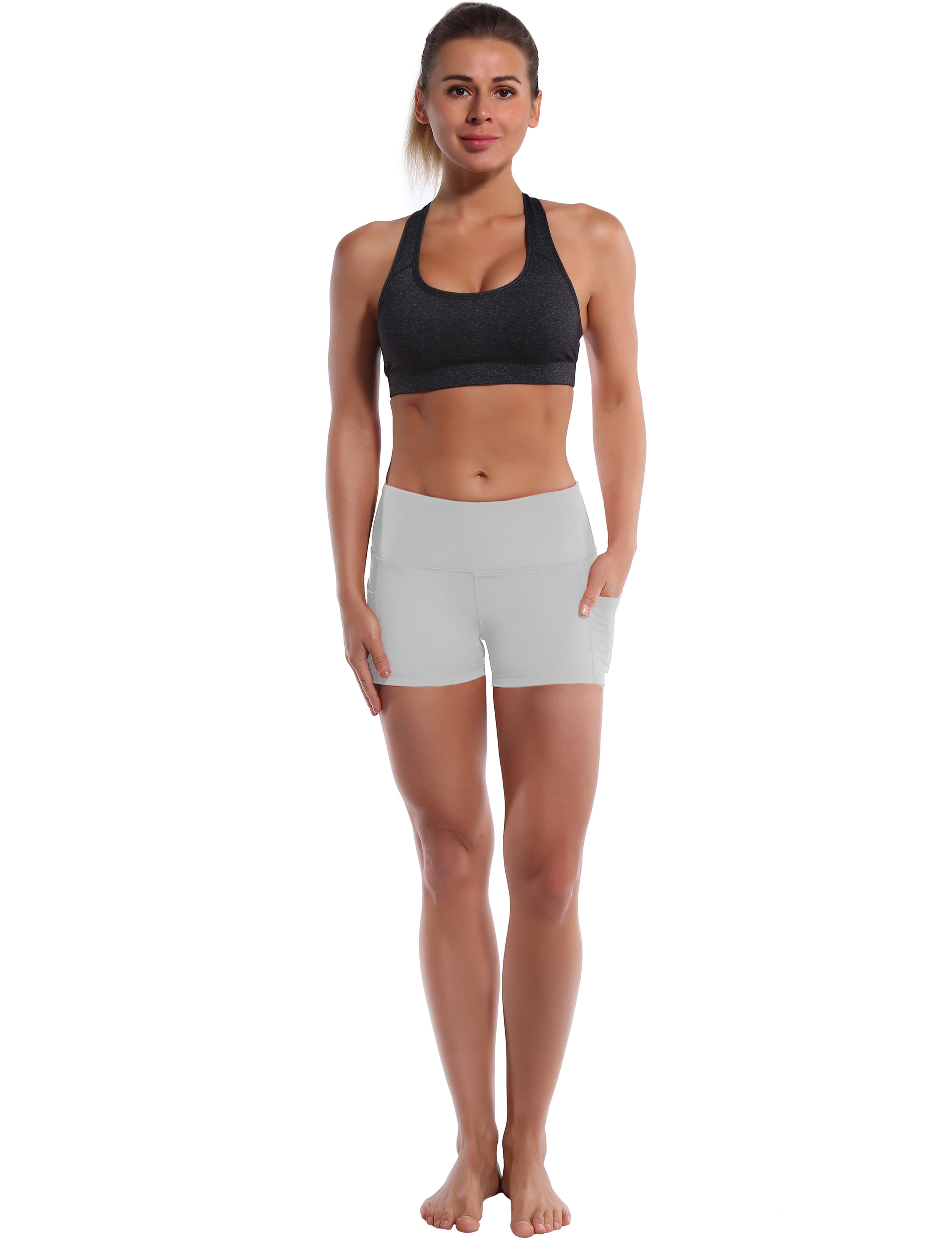 2.5" Side Pockets Biking Shorts lightgray Sleek, soft, smooth and totally comfortable: our newest sexy style is here. Softest-ever fabric High elasticity High density 4-way stretch Fabric doesn't attract lint easily No see-through Moisture-wicking Machine wash 78% Polyester, 22% Spandex