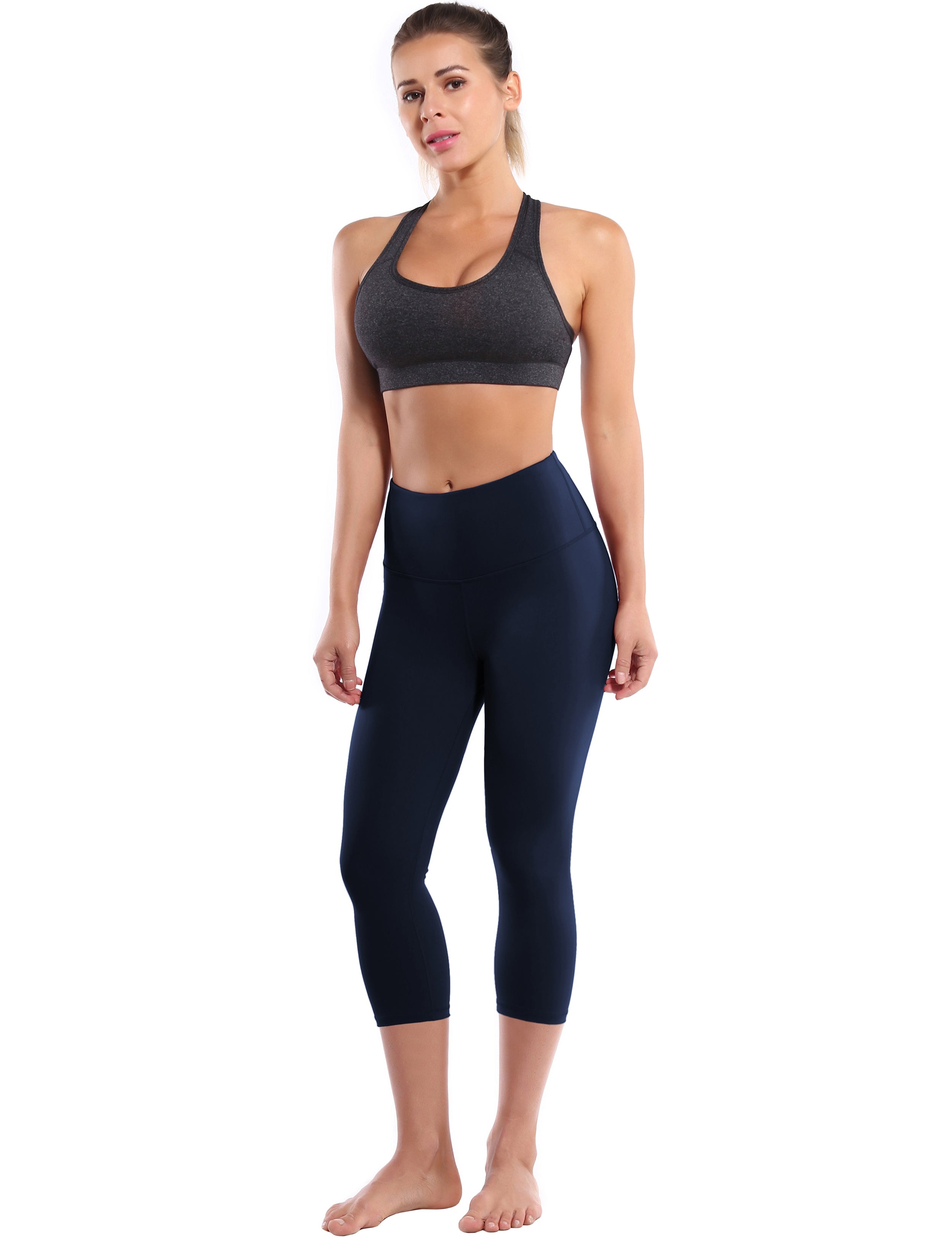 19" High Waist Crop Tight Capris darknavy 75%Nylon/25%Spandex Fabric doesn't attract lint easily 4-way stretch No see-through Moisture-wicking Tummy control Inner pocket