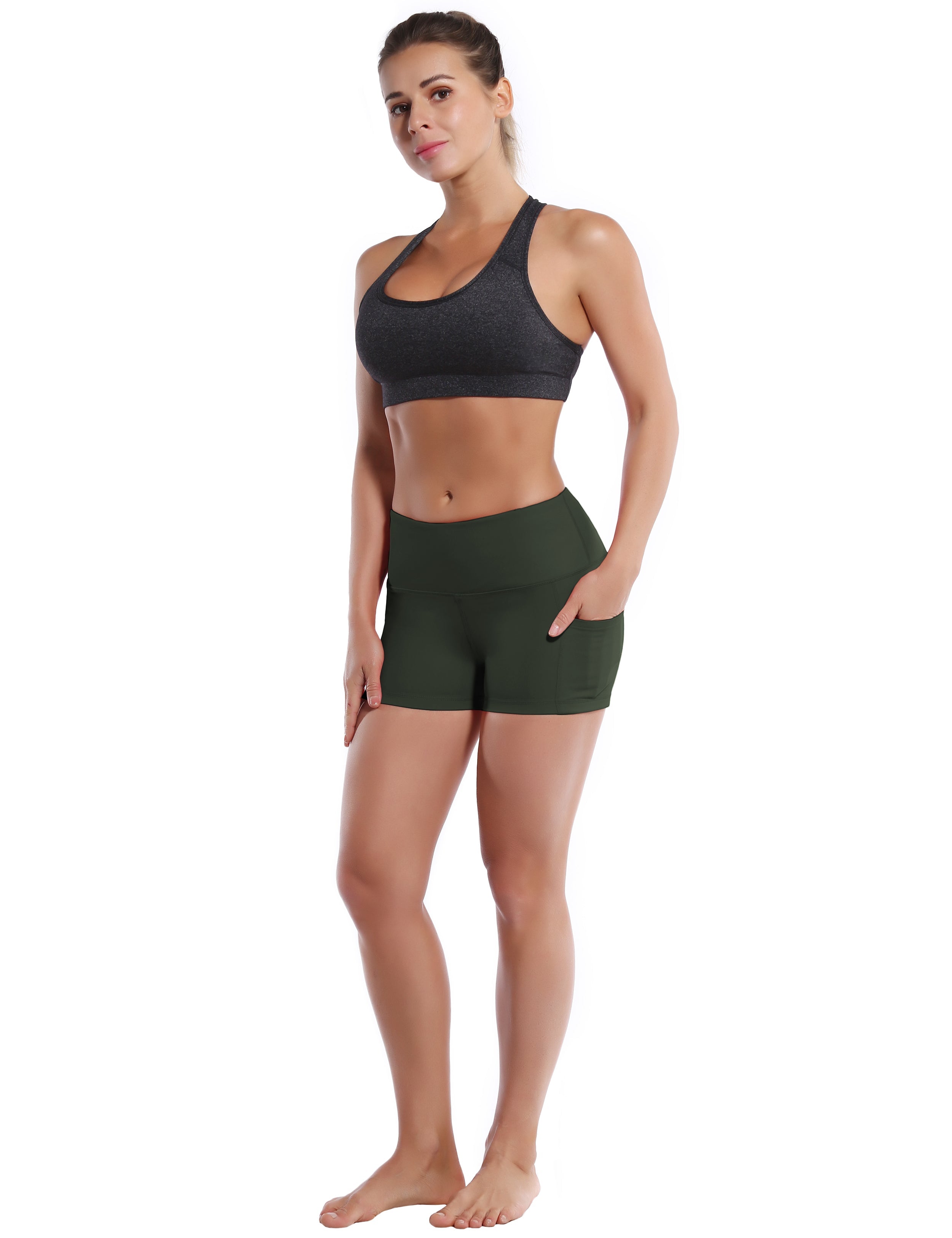 2.5" Side Pockets Jogging Shorts olivegray Sleek, soft, smooth and totally comfortable: our newest sexy style is here. Softest-ever fabric High elasticity High density 4-way stretch Fabric doesn't attract lint easily No see-through Moisture-wicking Machine wash 78% Polyester, 22% Spandex
