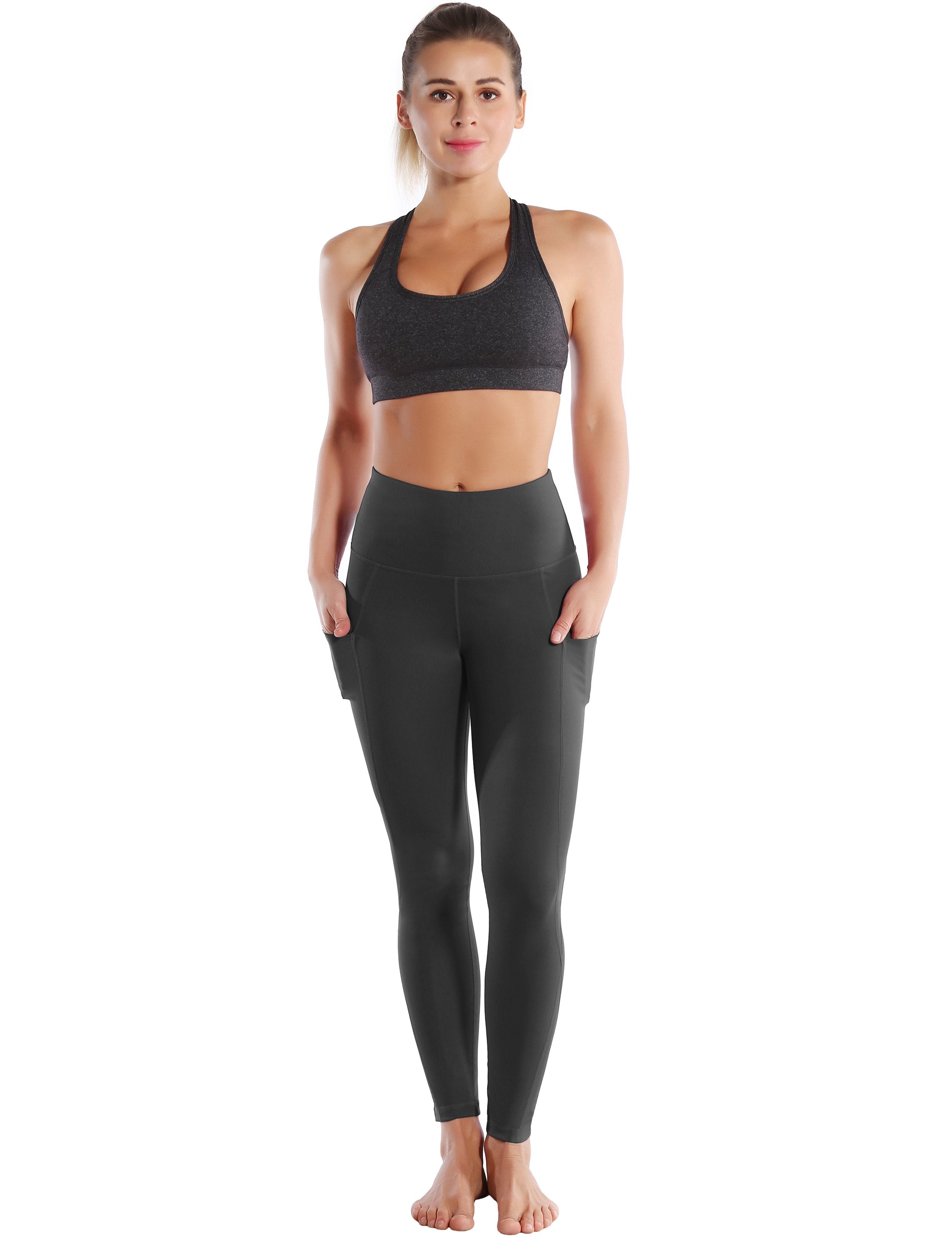 High Waist Side Pockets Pilates Pants shadowcharcoal 75% Nylon, 25% Spandex Fabric doesn't attract lint easily 4-way stretch No see-through Moisture-wicking Tummy control Inner pocket