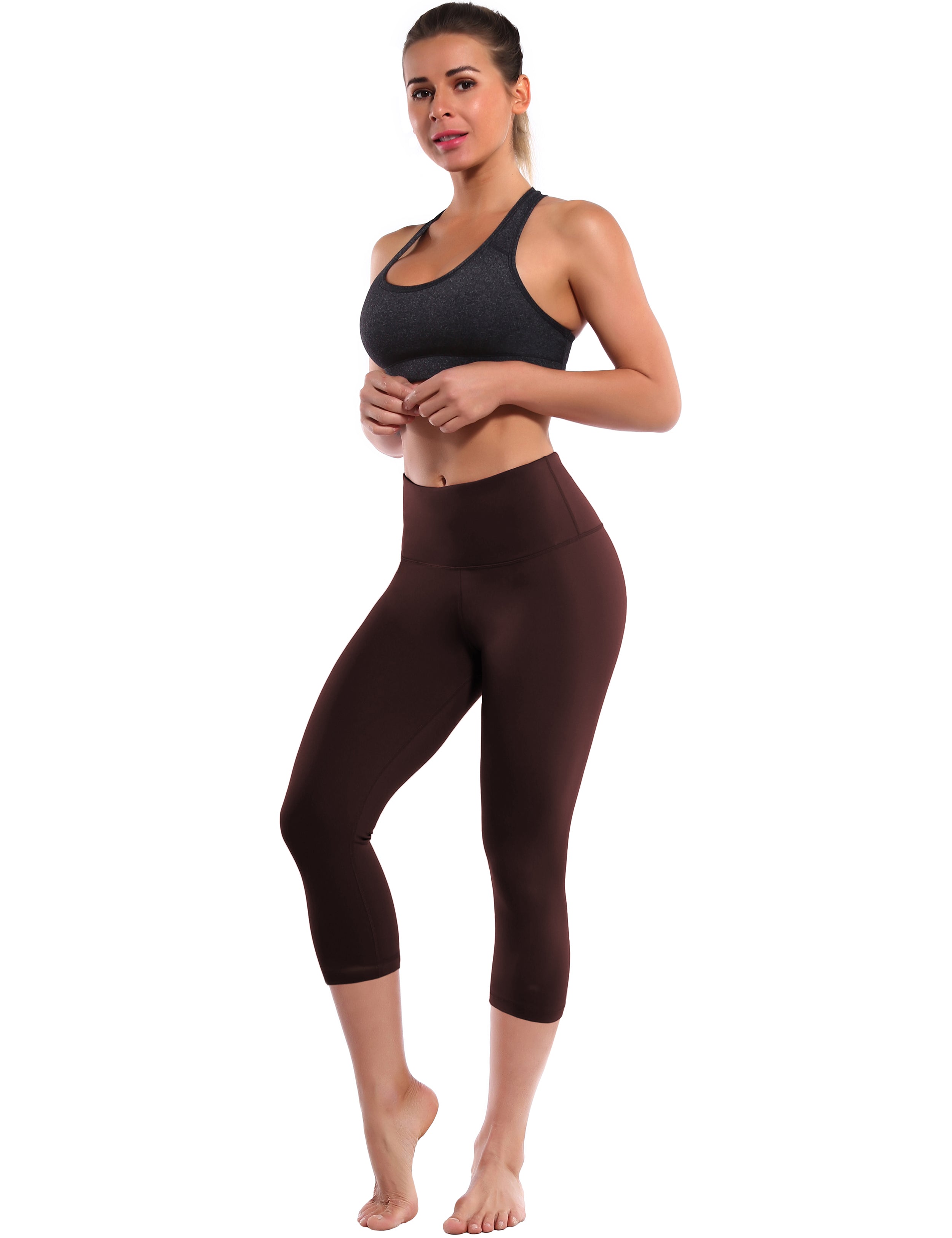 19" High Waist Crop Tight Capris mahoganymaroon 75%Nylon/25%Spandex Fabric doesn't attract lint easily 4-way stretch No see-through Moisture-wicking Tummy control Inner pocket