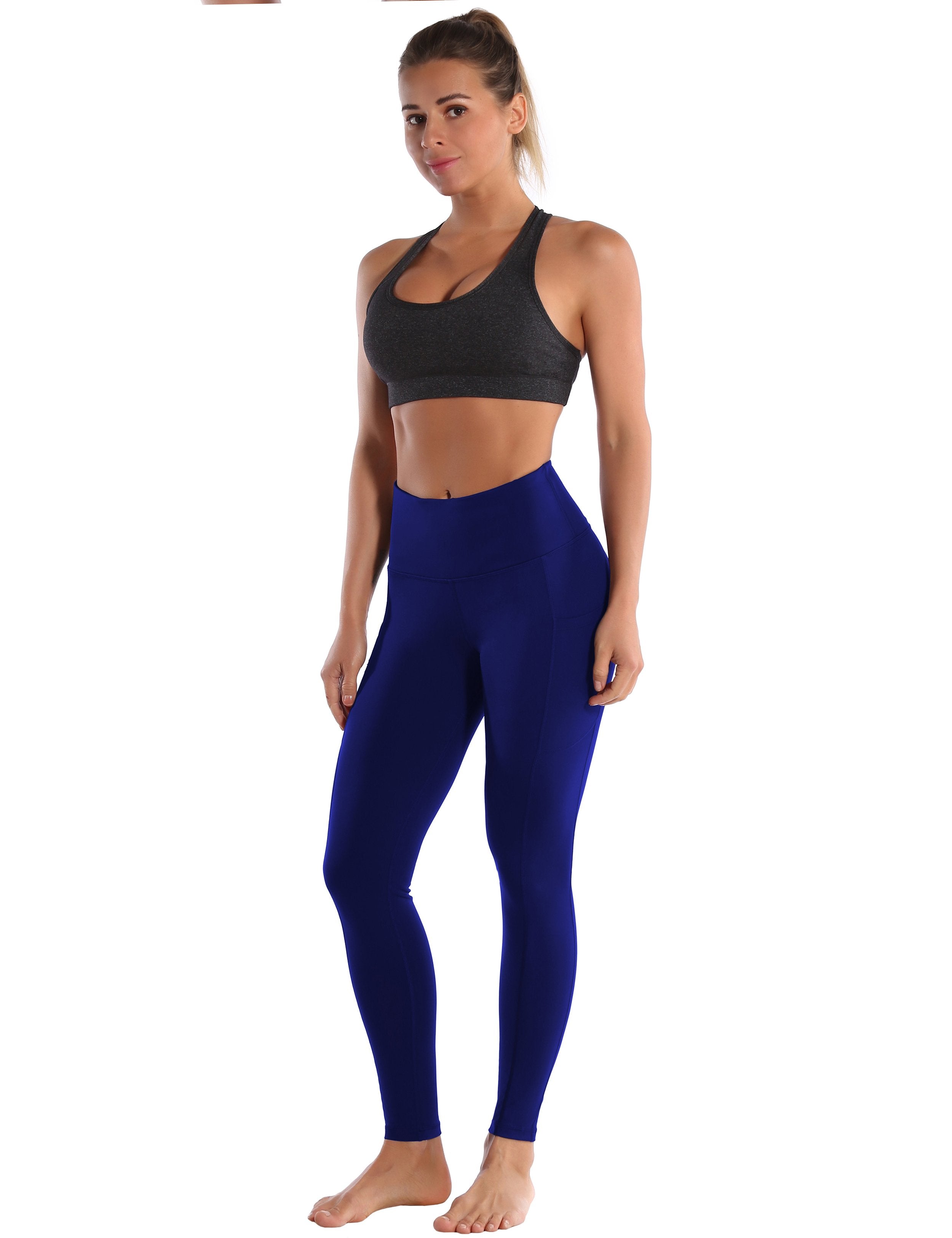 Hip Line Side Pockets Gym Pants navy Sexy Hip Line Side Pockets 75%Nylon/25%Spandex Fabric doesn't attract lint easily 4-way stretch No see-through Moisture-wicking Tummy control Inner pocket Two lengths