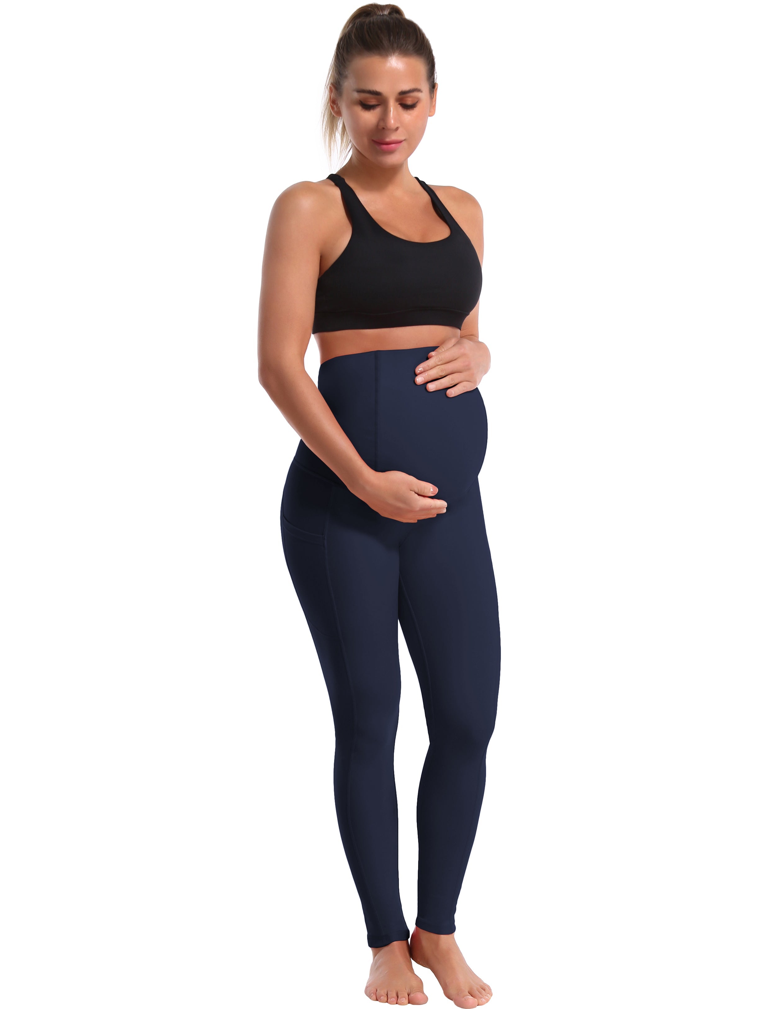 26" Side Pockets Maternity Tall Size Pants darknavy 87%Nylon/13%Spandex Softest-ever fabric High elasticity 4-way stretch Fabric doesn't attract lint easily No see-through Moisture-wicking Machine wash