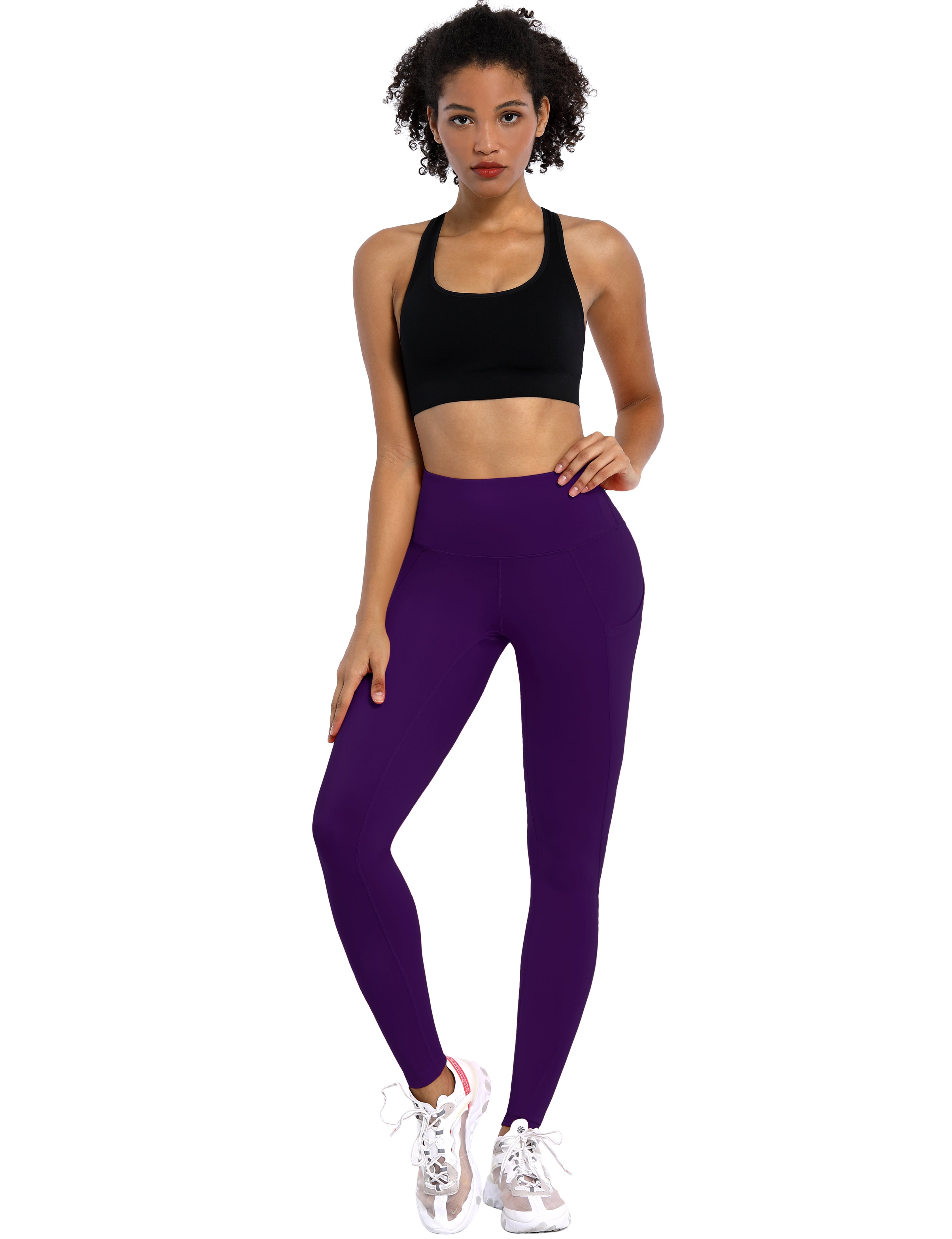 High Waist Side Pockets Gym Pants pansypurple 75% Nylon, 25% Spandex Fabric doesn't attract lint easily 4-way stretch No see-through Moisture-wicking Tummy control Inner pocket