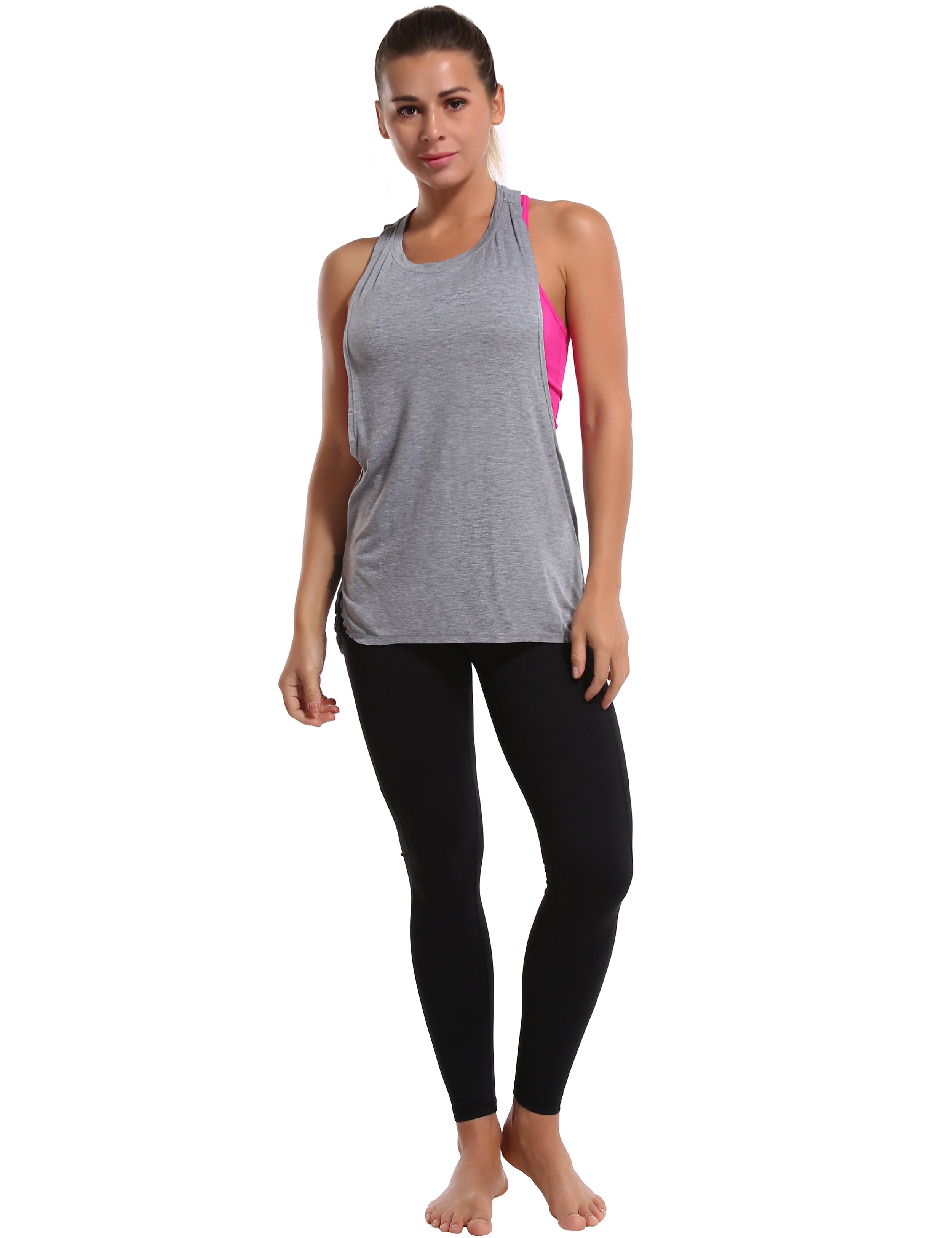 Low Cut Loose Fit Tank Top heathergray Designed for On the Move Loose fit 93%Modal/7%Spandex Four-way stretch Naturally breathable Super-Soft, Modal Fabric