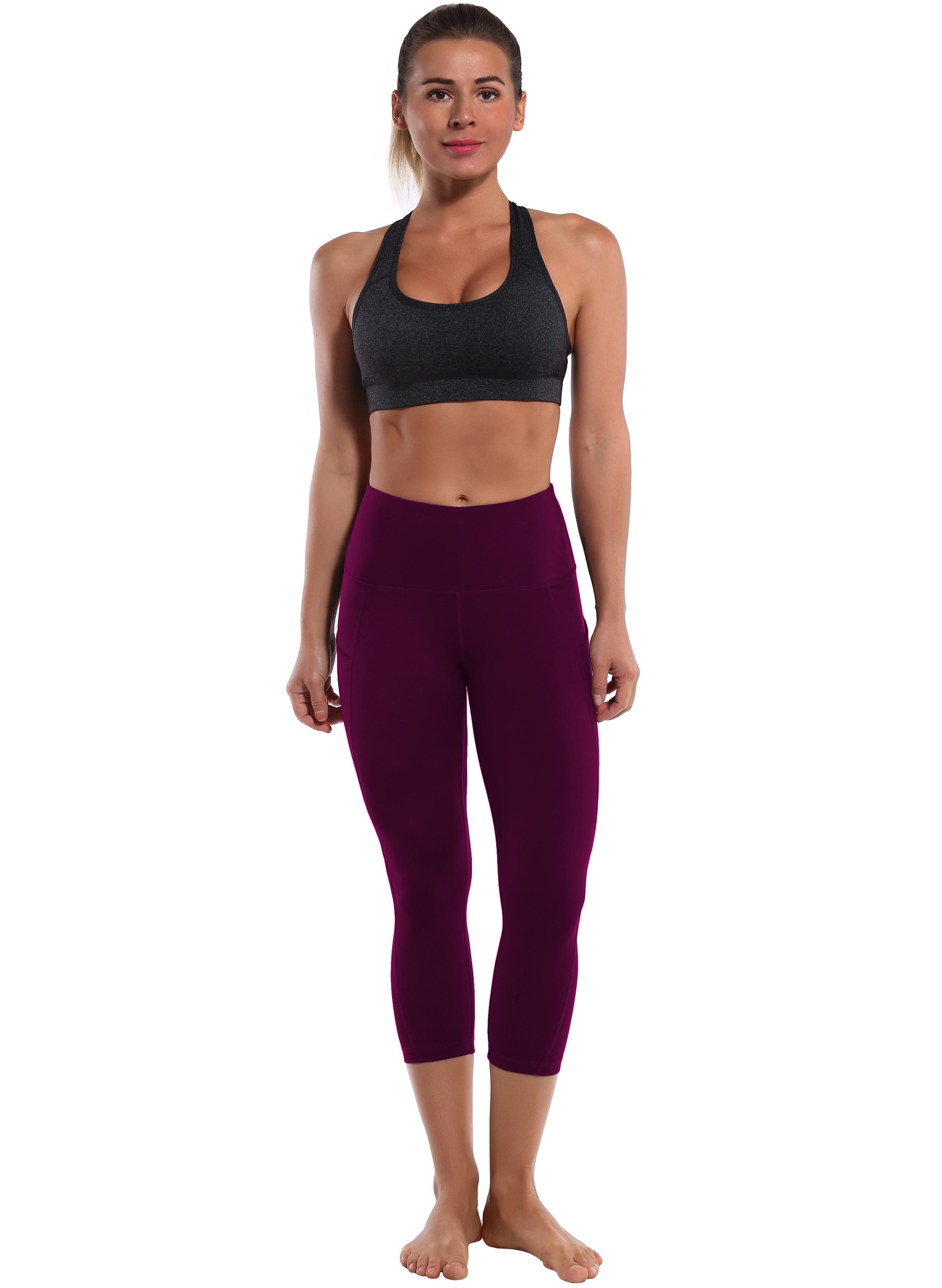 19" High Waist Side Pockets Capris grapevine 75%Nylon/25%Spandex Fabric doesn't attract lint easily 4-way stretch No see-through Moisture-wicking Tummy control Inner pocket