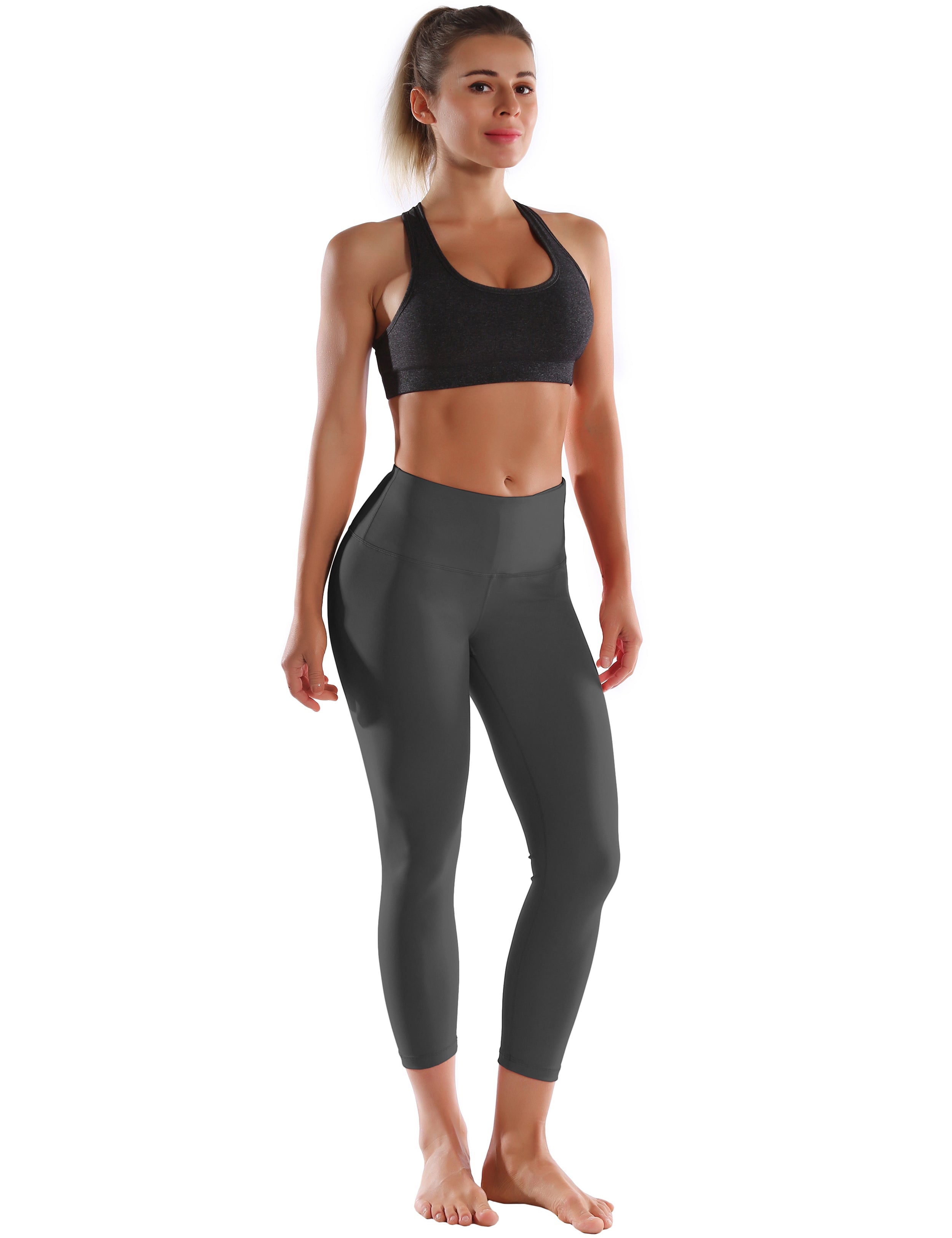22" High Waist Crop Tight Capris shadowcharcoal 75%Nylon/25%Spandex Fabric doesn't attract lint easily 4-way stretch No see-through Moisture-wicking Tummy control Inner pocket