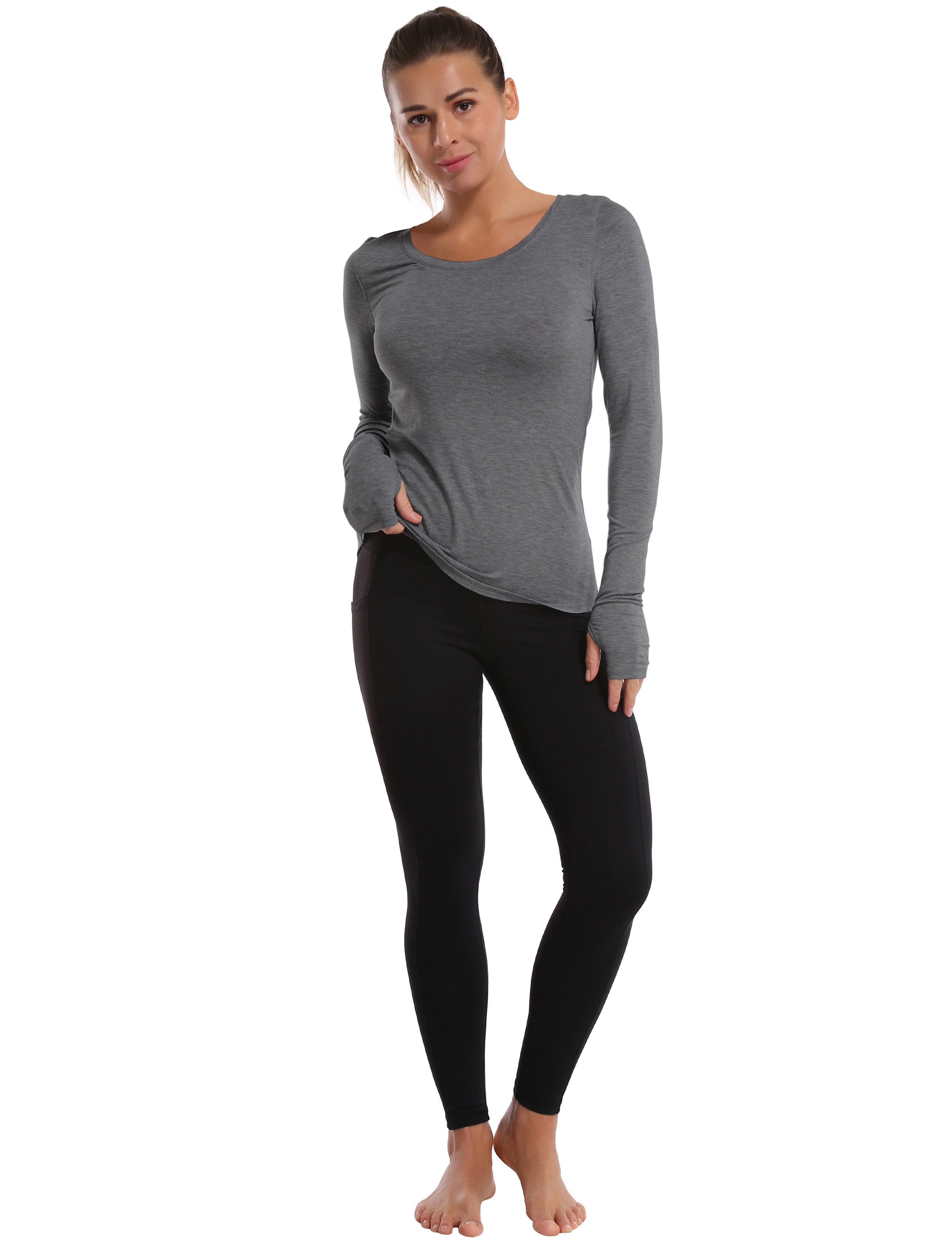 Athlete Long Sleeve Tops heathercharcoal Designed for On the Move Slim fit 93%Modal/7%Spandex Four-way stretch Naturally breathable Super-Soft, Modal Fabric