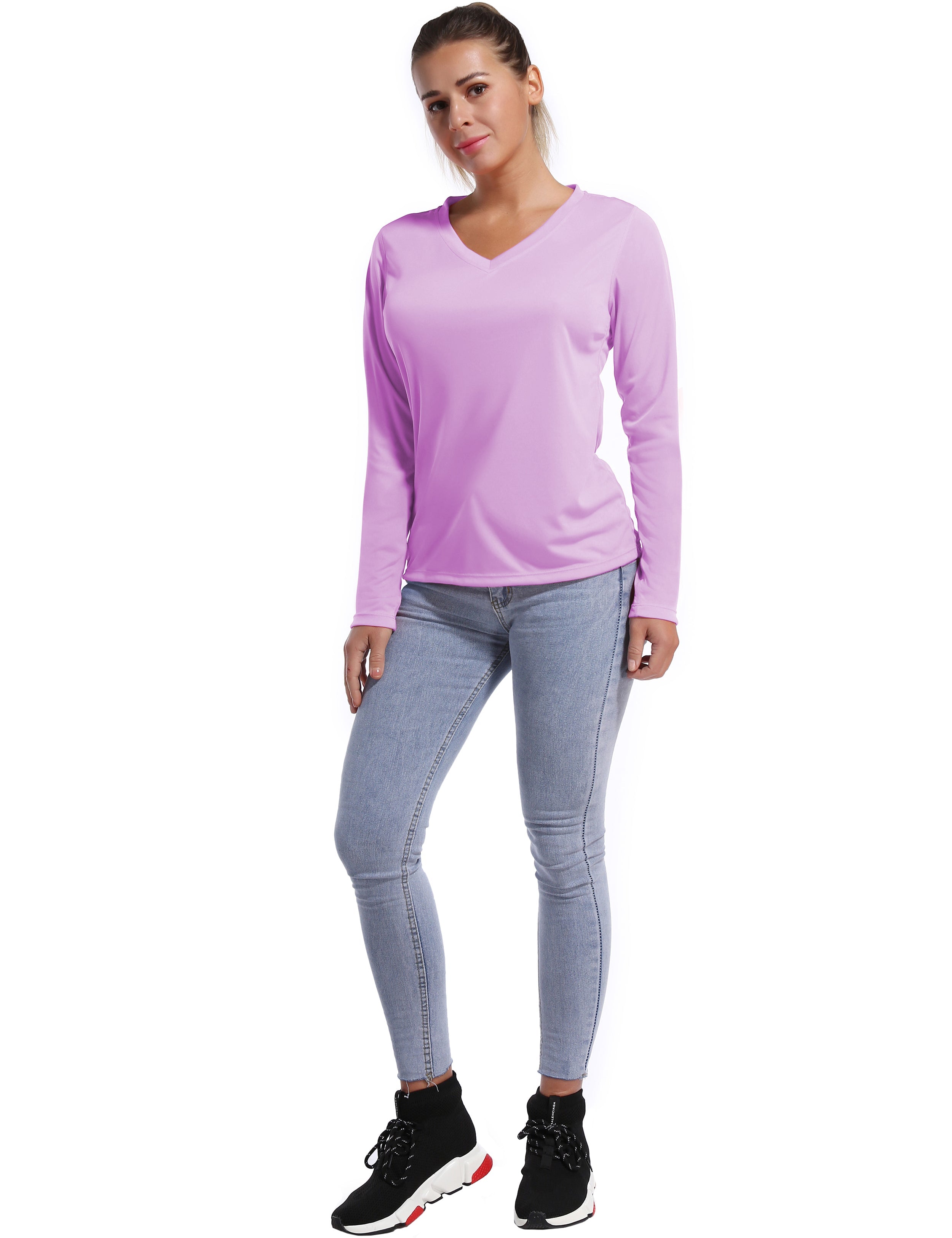 V Neck Long Sleeve Athletic Shirts purple_Golf