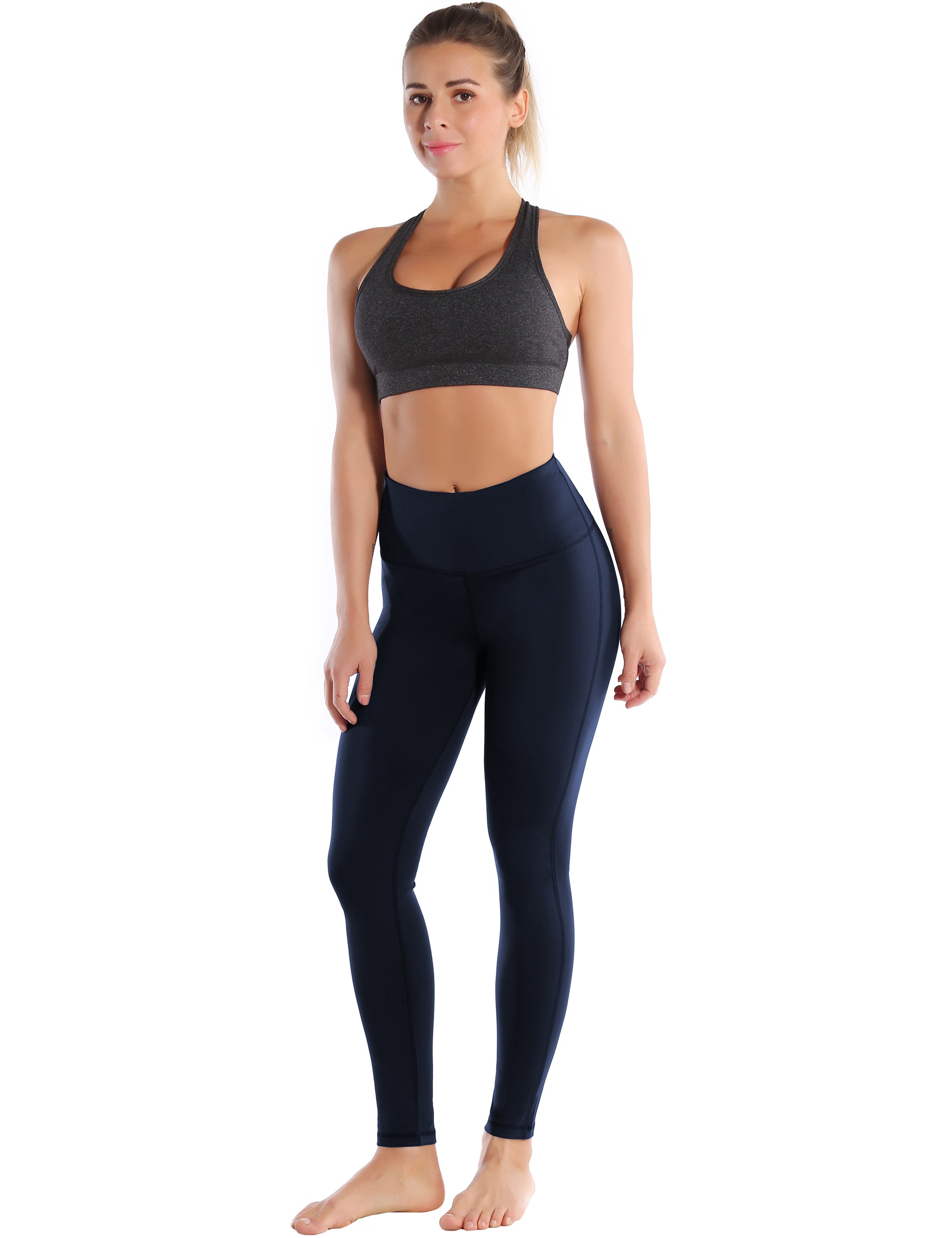 High Waist Side Line Gym Pants darknavy Side Line is Make Your Legs Look Longer and Thinner 75%Nylon/25%Spandex Fabric doesn't attract lint easily 4-way stretch No see-through Moisture-wicking Tummy control Inner pocket Two lengths