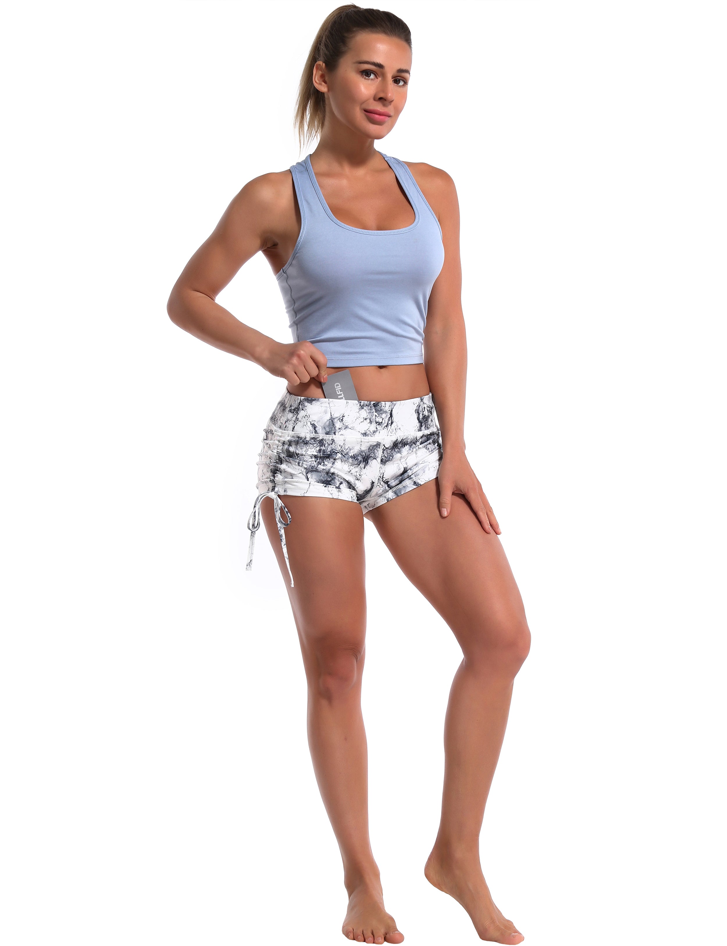 Printed Side Drawstring Hot Shorts arabescato Sleek, soft, smooth and totally comfortable: our newest sexy style is here. Softest-ever fabric High elasticity High density 4-way stretch Fabric doesn't attract lint easily No see-through Moisture-wicking Machine wash 78% Polyester, 22% Spandex