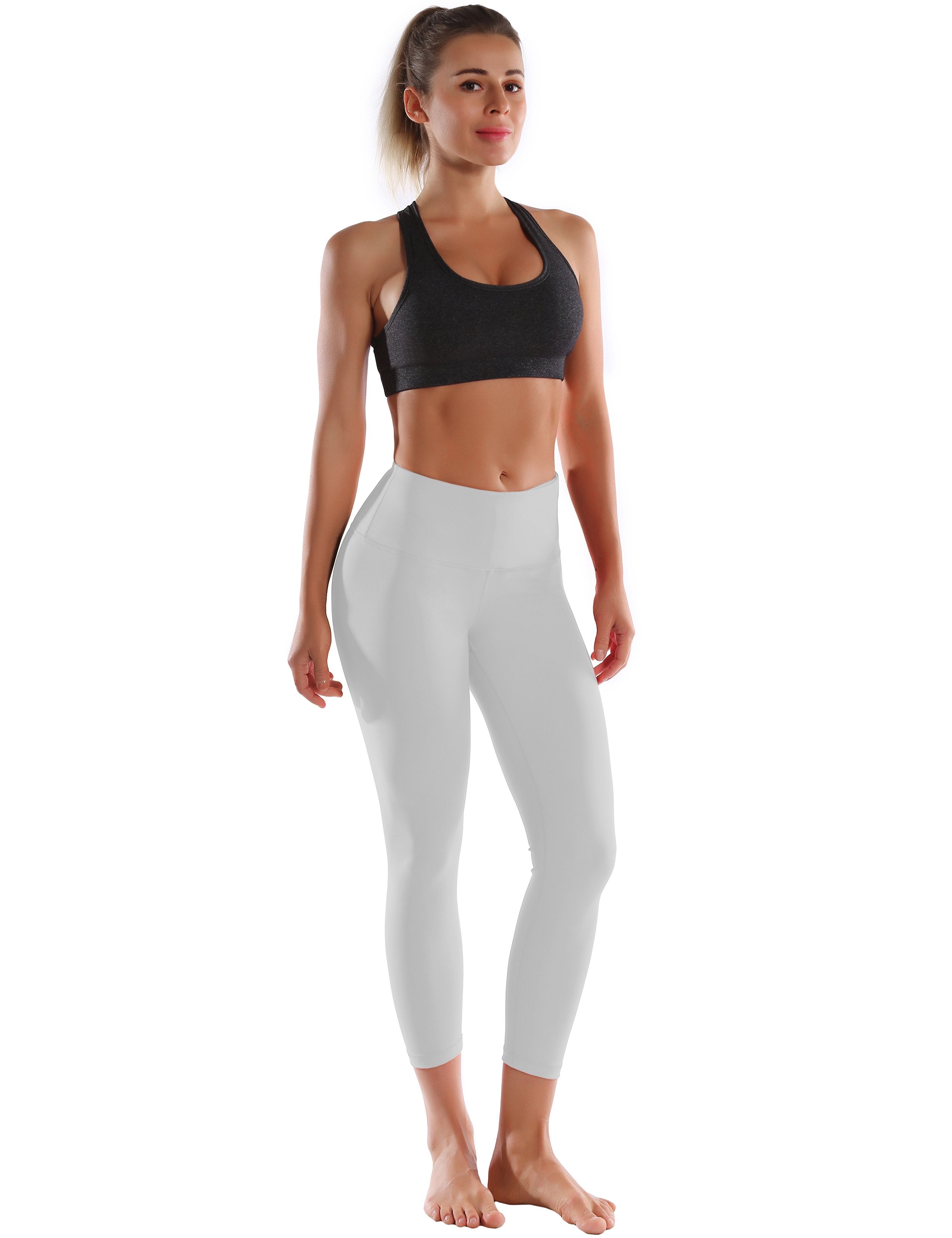 22" High Waist Crop Tight Capris lightgray 75%Nylon/25%Spandex Fabric doesn't attract lint easily 4-way stretch No see-through Moisture-wicking Tummy control Inner pocket