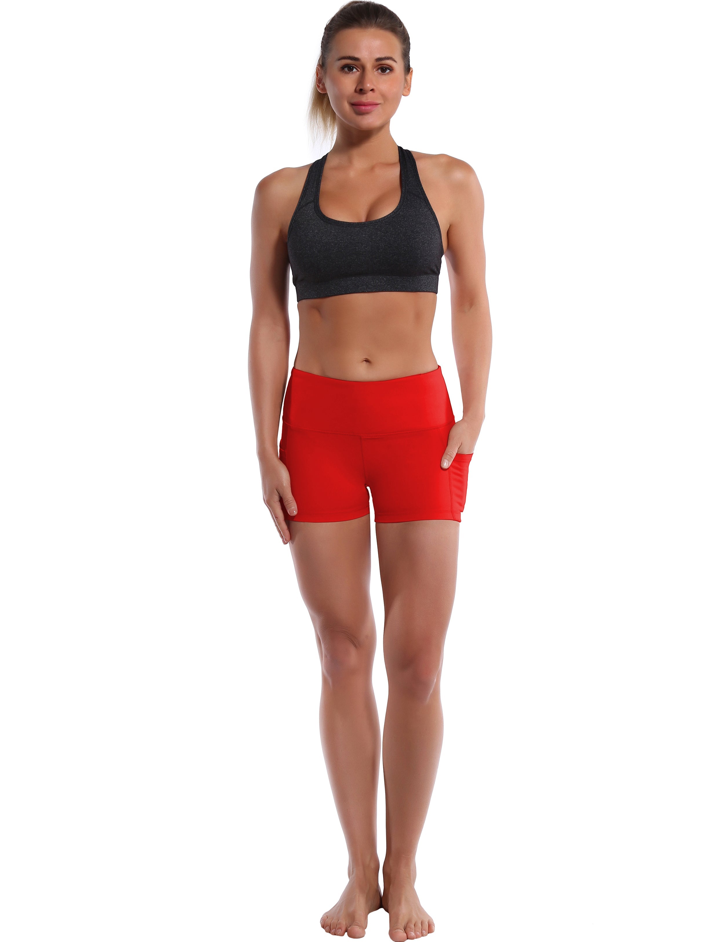2.5" Side Pockets Biking Shorts scarlet Sleek, soft, smooth and totally comfortable: our newest sexy style is here. Softest-ever fabric High elasticity High density 4-way stretch Fabric doesn't attract lint easily No see-through Moisture-wicking Machine wash 78% Polyester, 22% Spandex