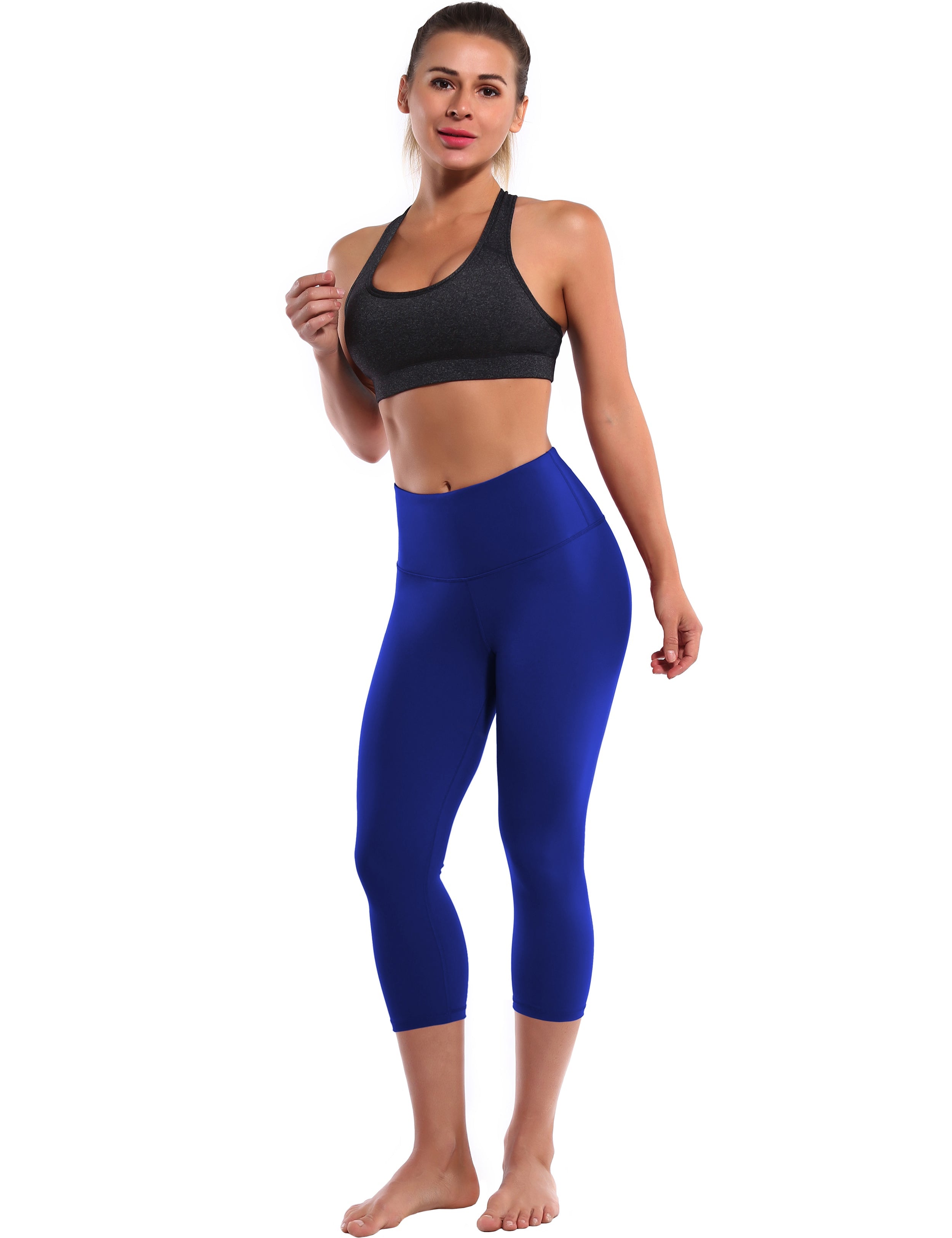 19" High Waist Crop Tight Capris navy 75%Nylon/25%Spandex Fabric doesn't attract lint easily 4-way stretch No see-through Moisture-wicking Tummy control Inner pocket