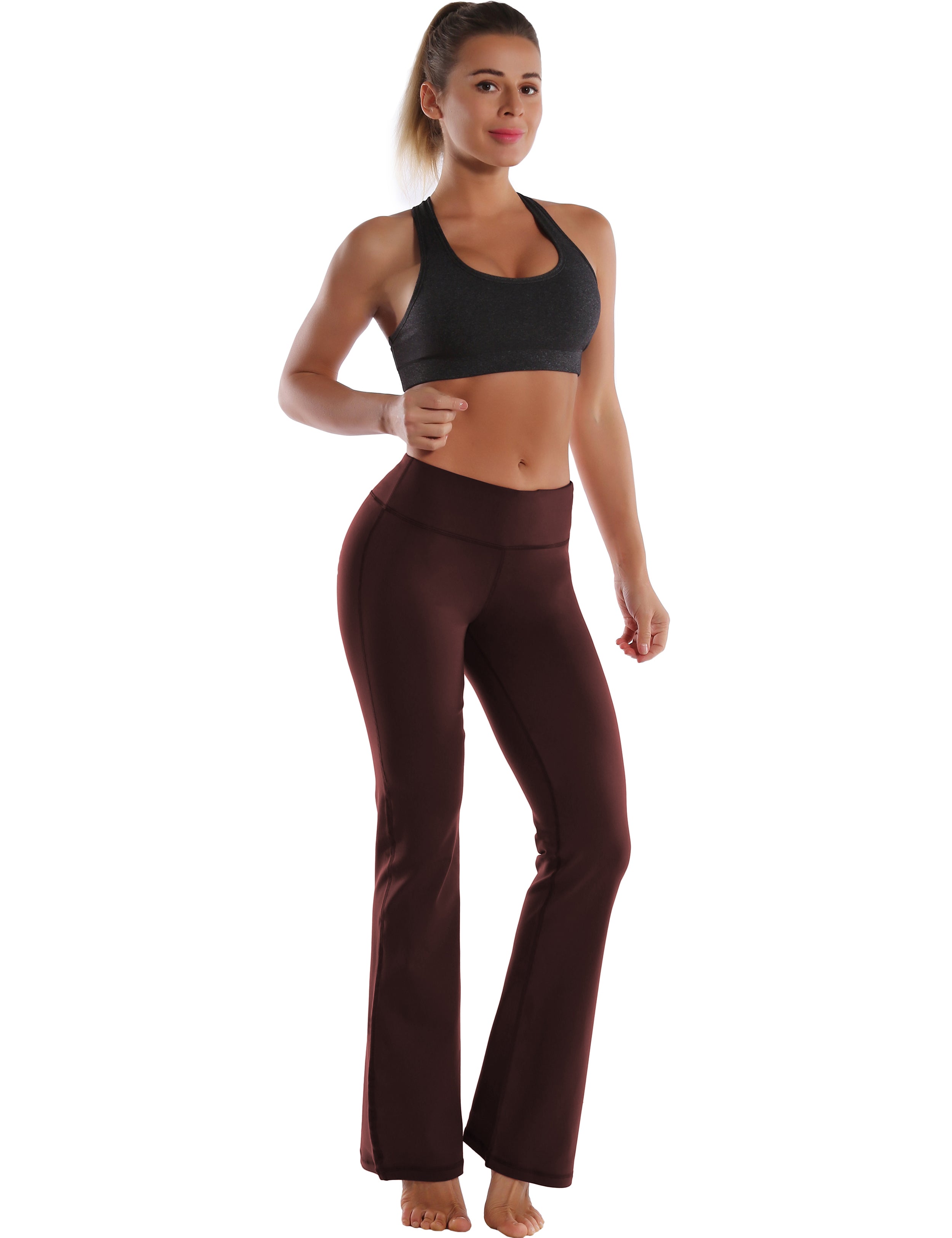 Cotton Nylon Bootcut Leggings mahoganymaroon 87%Nylon/13%Spandex (Super soft, cotton feel , 280gsm) Fabric doesn't attract lint easily 4-way stretch No see-through Moisture-wicking Inner pocket Four lengths