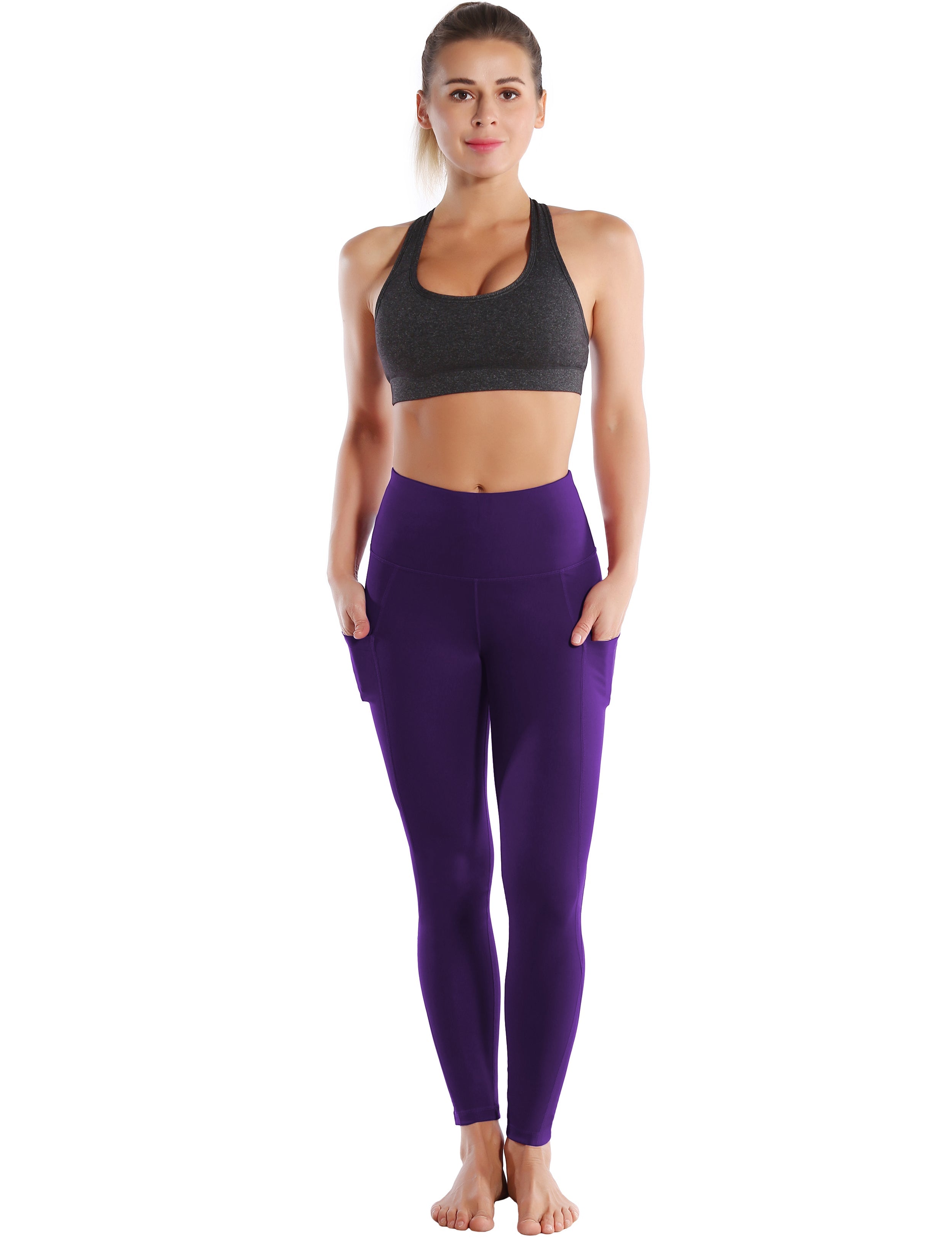 High Waist Side Pockets Biking Pants grapevine 75% Nylon, 25% Spandex Fabric doesn't attract lint easily 4-way stretch No see-through Moisture-wicking Tummy control Inner pocket
