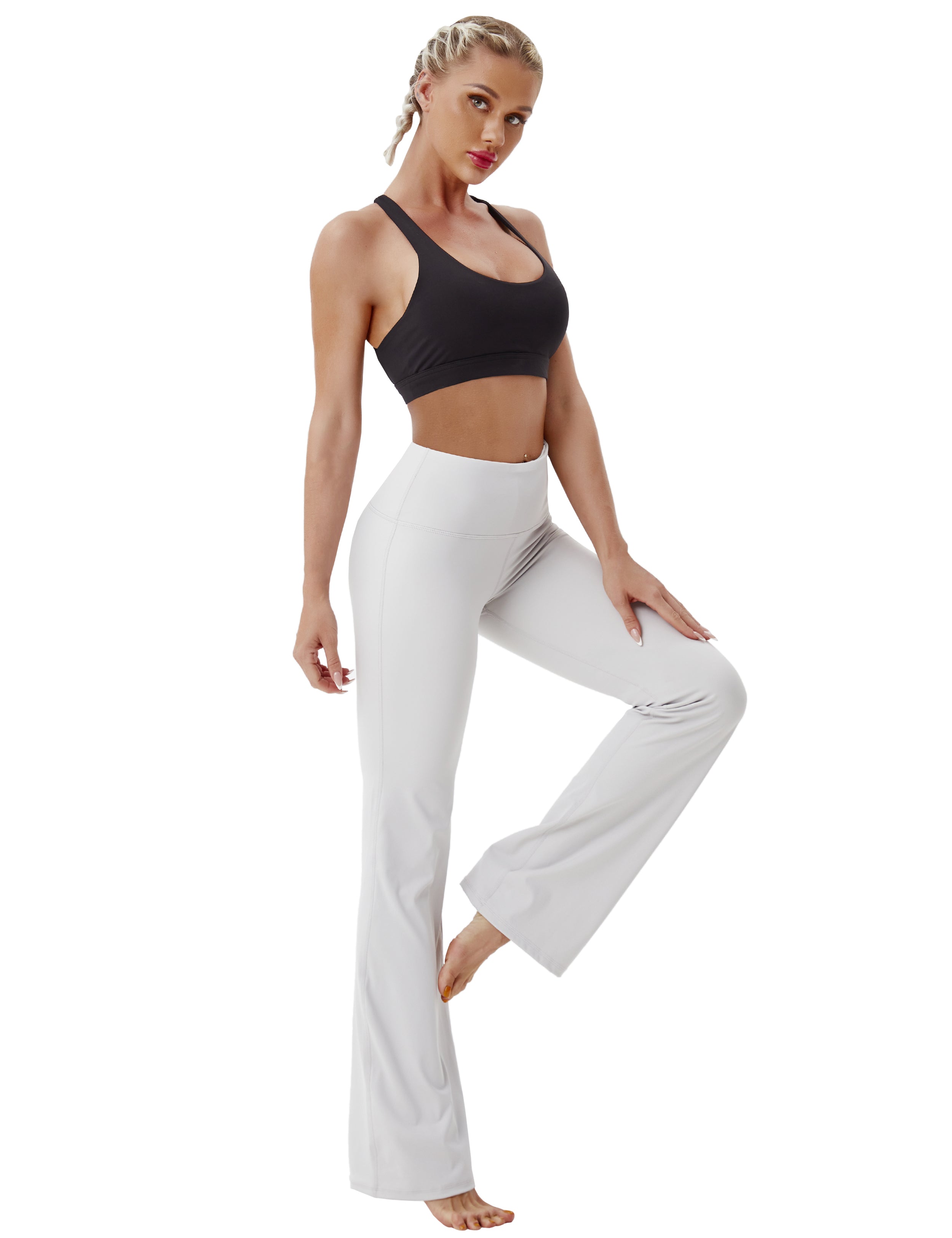 High Waist Bootcut Leggings Lightgray 75%Nylon/25%Spandex Fabric doesn't attract lint easily 4-way stretch No see-through Moisture-wicking Tummy control Inner pocket Five lengths