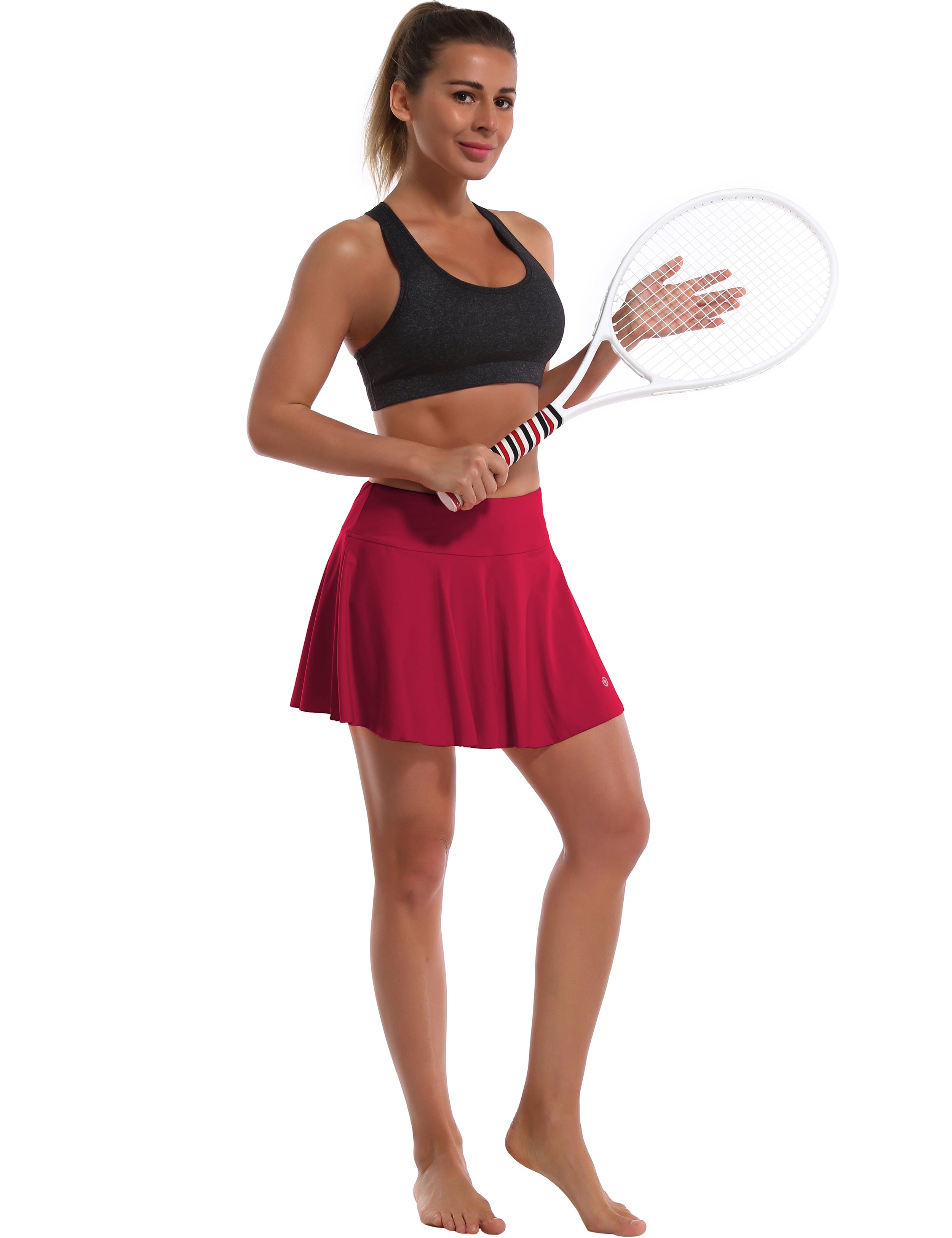 Athletic Tennis Golf Pleated Skort Awith Pocket Shorts rosecoral 80%Nylon/20%Spandex UPF 50+ sun protection Elastic closure Lightweight, Wrinkle Moisture wicking Quick drying Secure & comfortable two layer Hidden pocket
