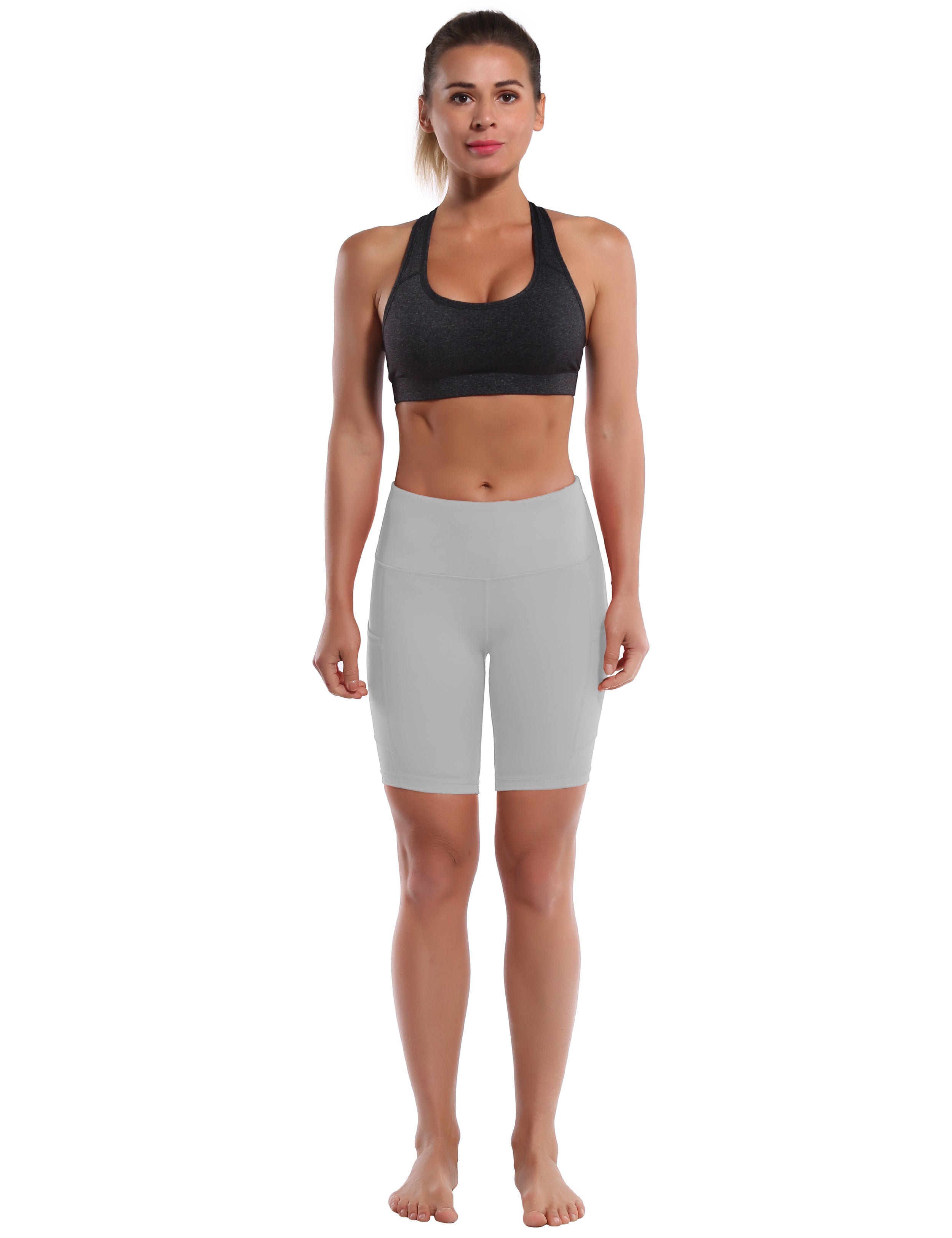 8" Side Pockets yogastudio Shorts lightgray Sleek, soft, smooth and totally comfortable: our newest style is here. Softest-ever fabric High elasticity High density 4-way stretch Fabric doesn't attract lint easily No see-through Moisture-wicking Machine wash 75% Nylon, 25% Spandex