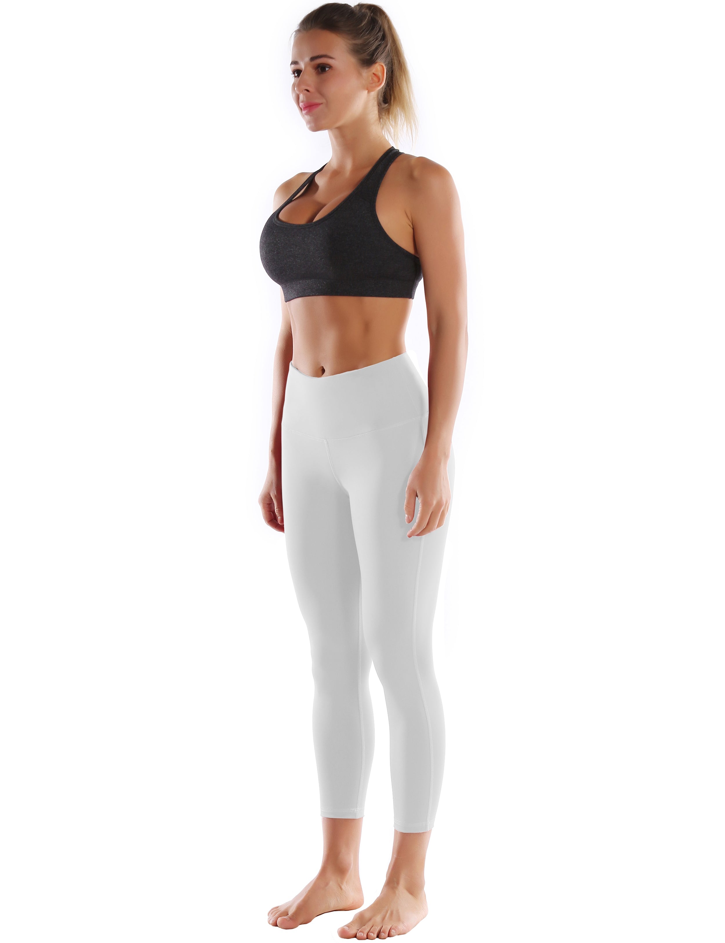 22" High Waist Side Line Capris lightgray 75%Nylon/25%Spandex Fabric doesn't attract lint easily 4-way stretch No see-through Moisture-wicking Tummy control Inner pocket