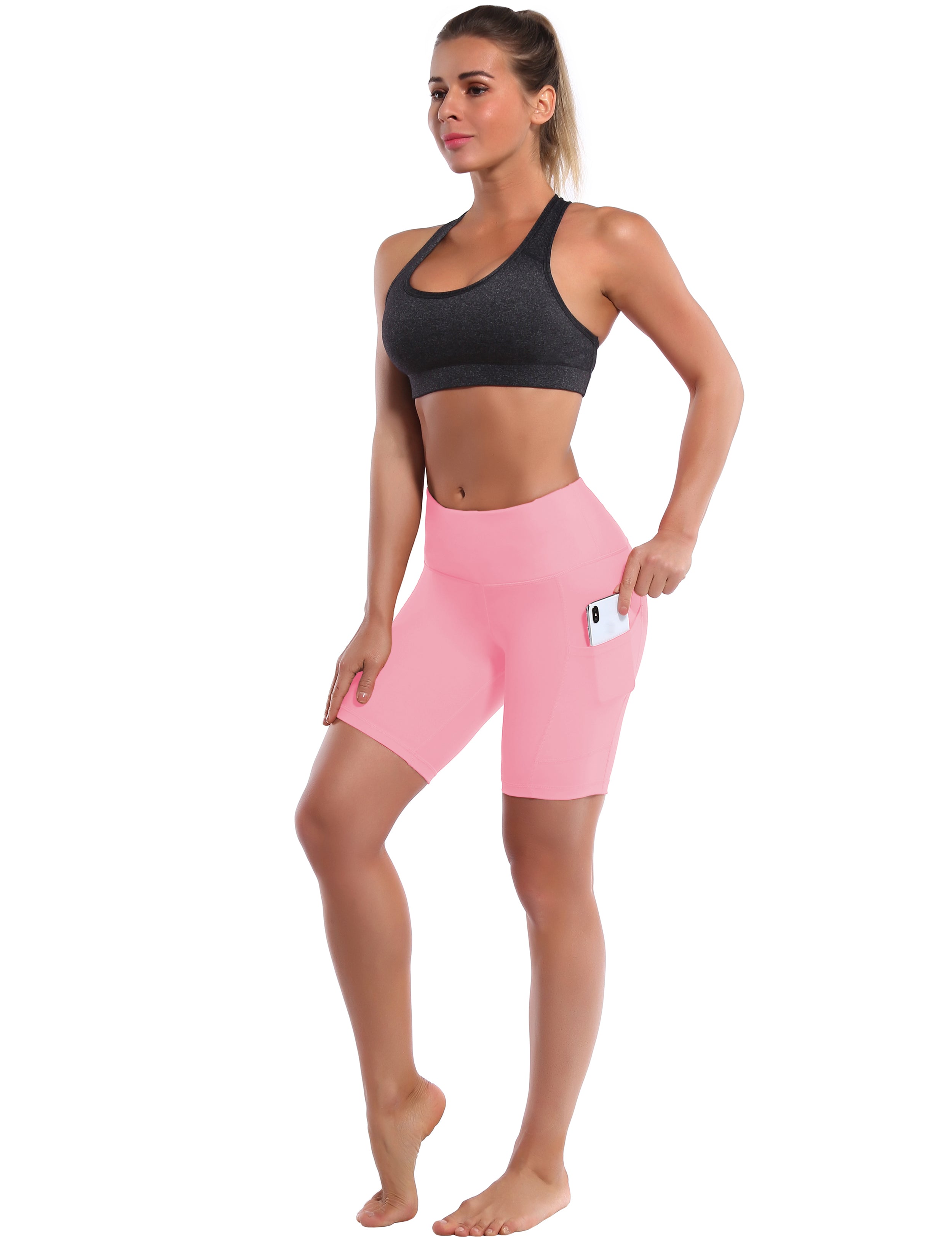 8" Side Pockets Biking Shorts lemonadepink Sleek, soft, smooth and totally comfortable: our newest style is here. Softest-ever fabric High elasticity High density 4-way stretch Fabric doesn't attract lint easily No see-through Moisture-wicking Machine wash 75% Nylon, 25% Spandex
