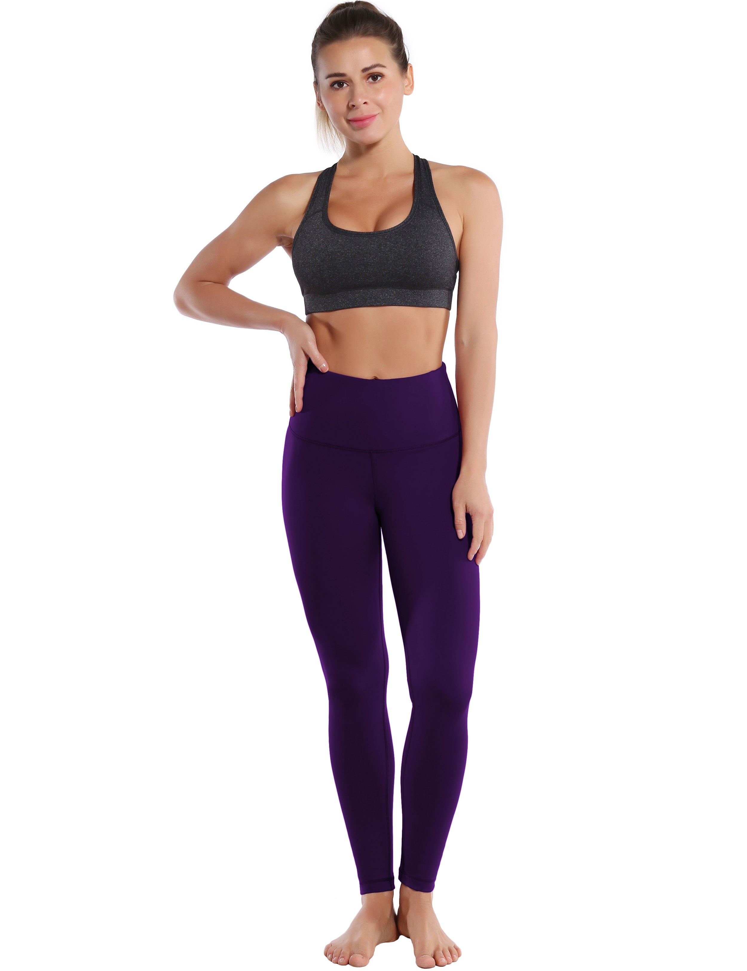 High Waist Gym Pants eggplantpurple 75%Nylon/25%Spandex Fabric doesn't attract lint easily 4-way stretch No see-through Moisture-wicking Tummy control Inner pocket Four lengths