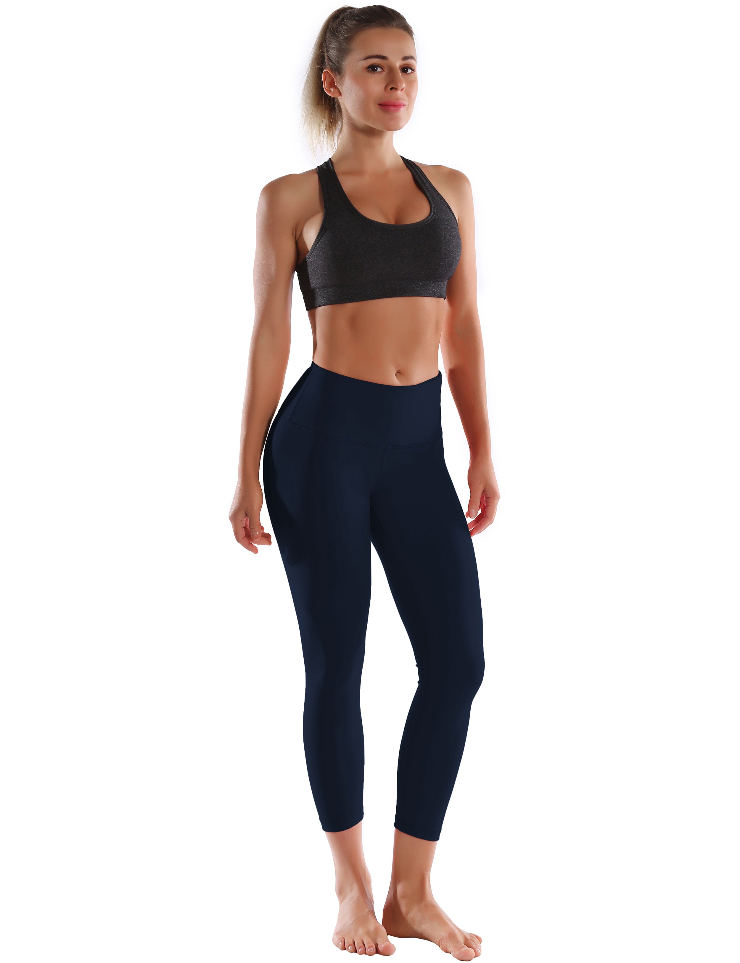 22" High Waist Crop Tight Capris darknavy 75%Nylon/25%Spandex Fabric doesn't attract lint easily 4-way stretch No see-through Moisture-wicking Tummy control Inner pocket