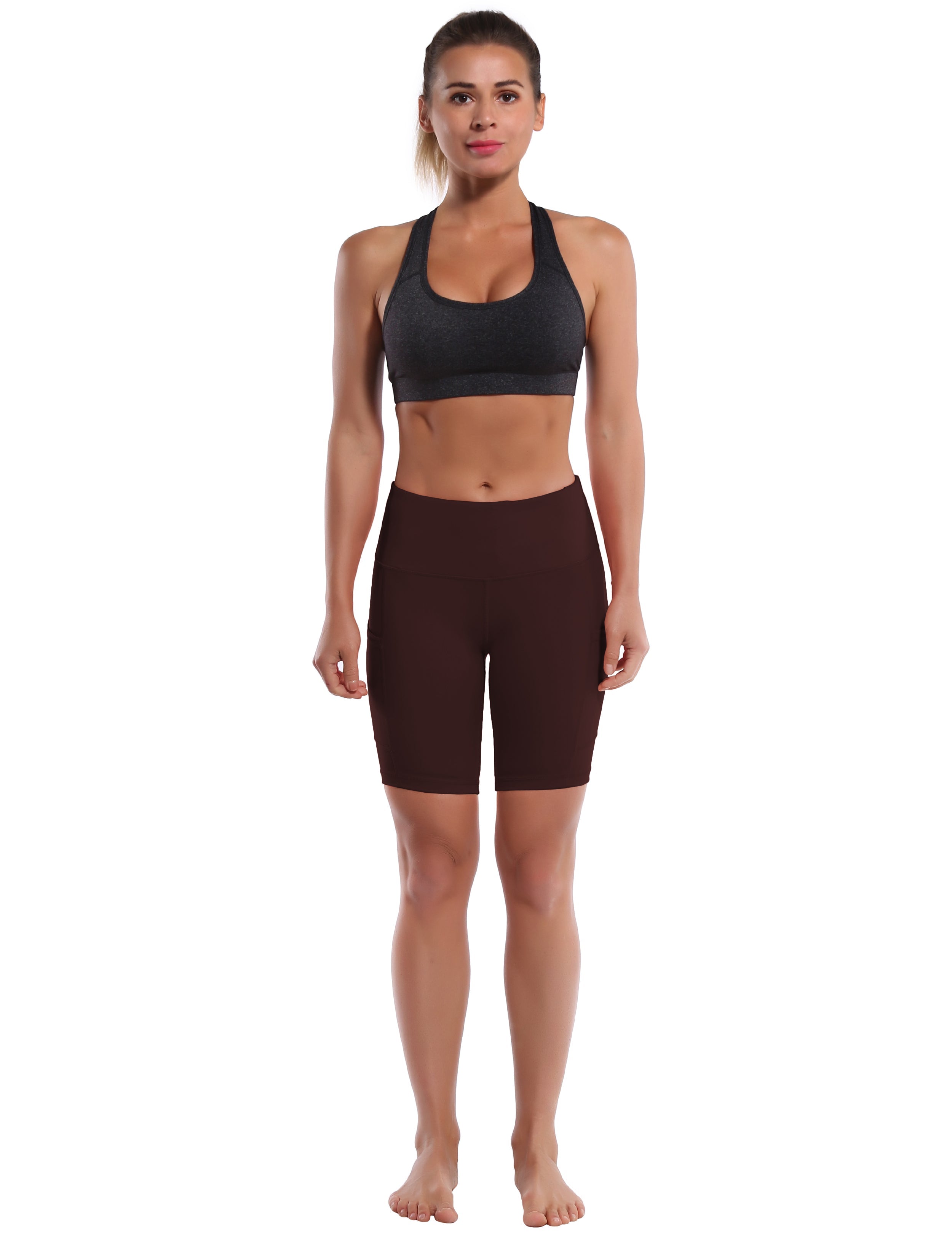 8" Side Pockets Yoga Shorts mahoganymaroon Sleek, soft, smooth and totally comfortable: our newest style is here. Softest-ever fabric High elasticity High density 4-way stretch Fabric doesn't attract lint easily No see-through Moisture-wicking Machine wash 75% Nylon, 25% Spandex
