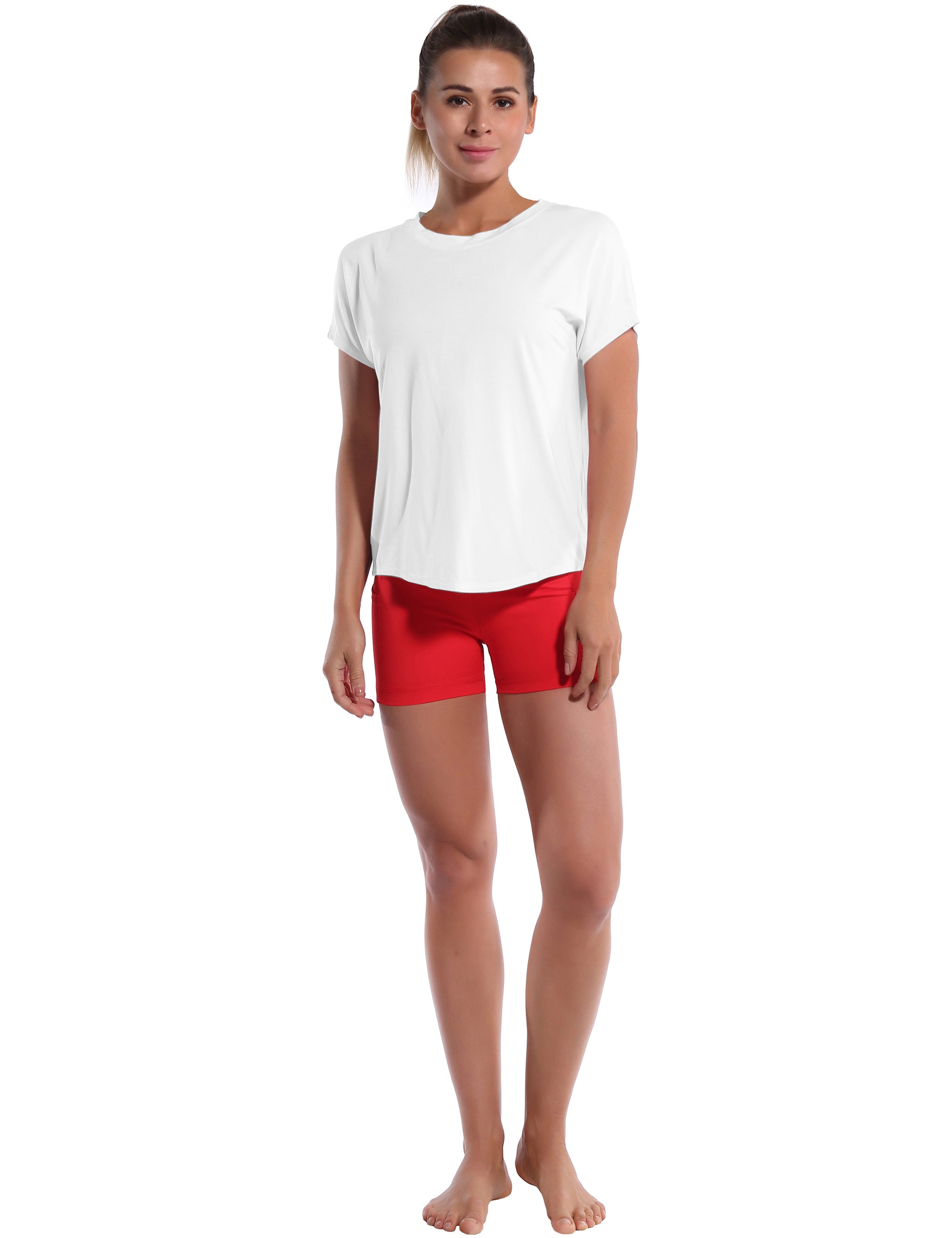 Hip Length Short Sleeve Shirt white_Pilates