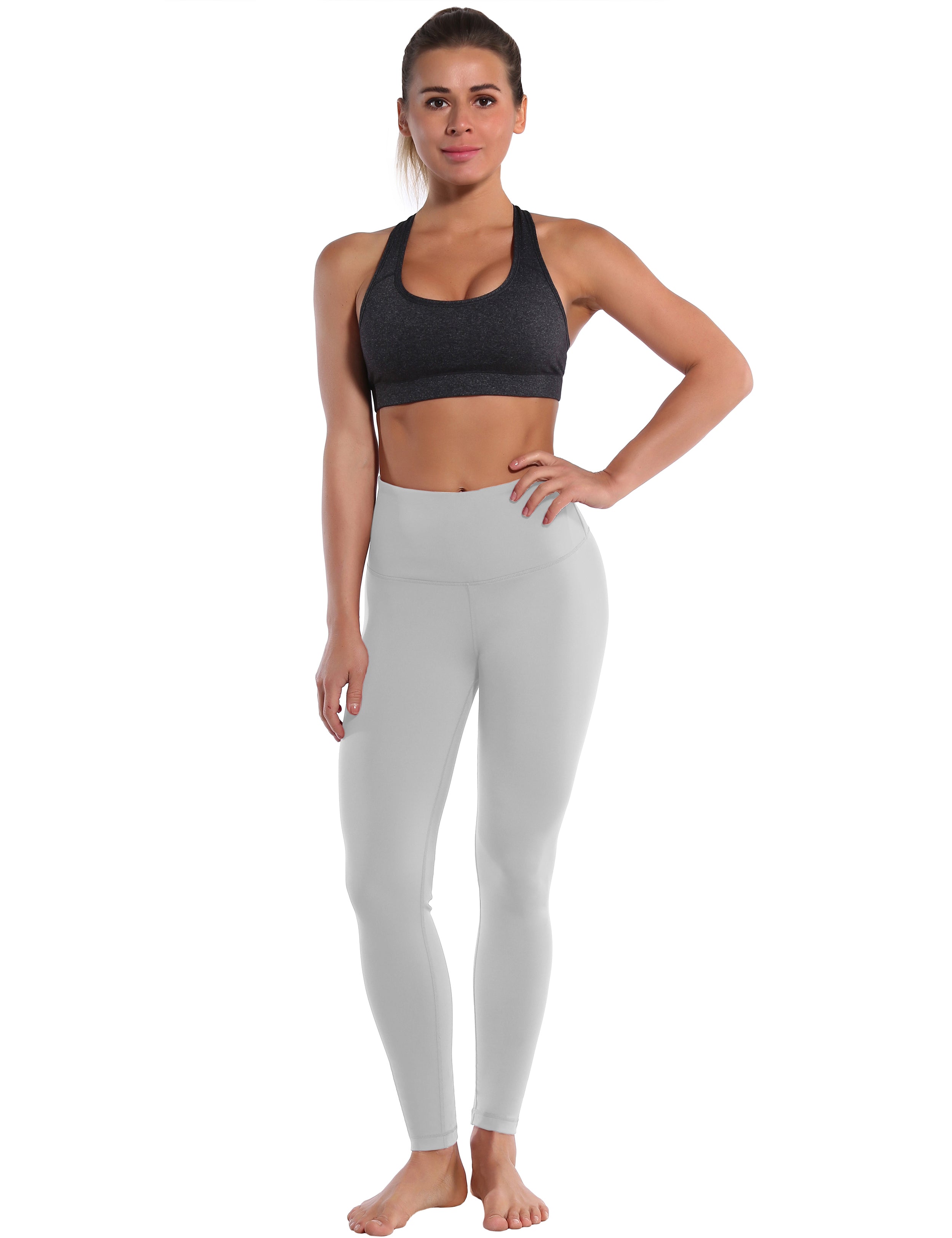 High Waist Gym Pants lightgray 75%Nylon/25%Spandex Fabric doesn't attract lint easily 4-way stretch No see-through Moisture-wicking Tummy control Inner pocket Four lengths
