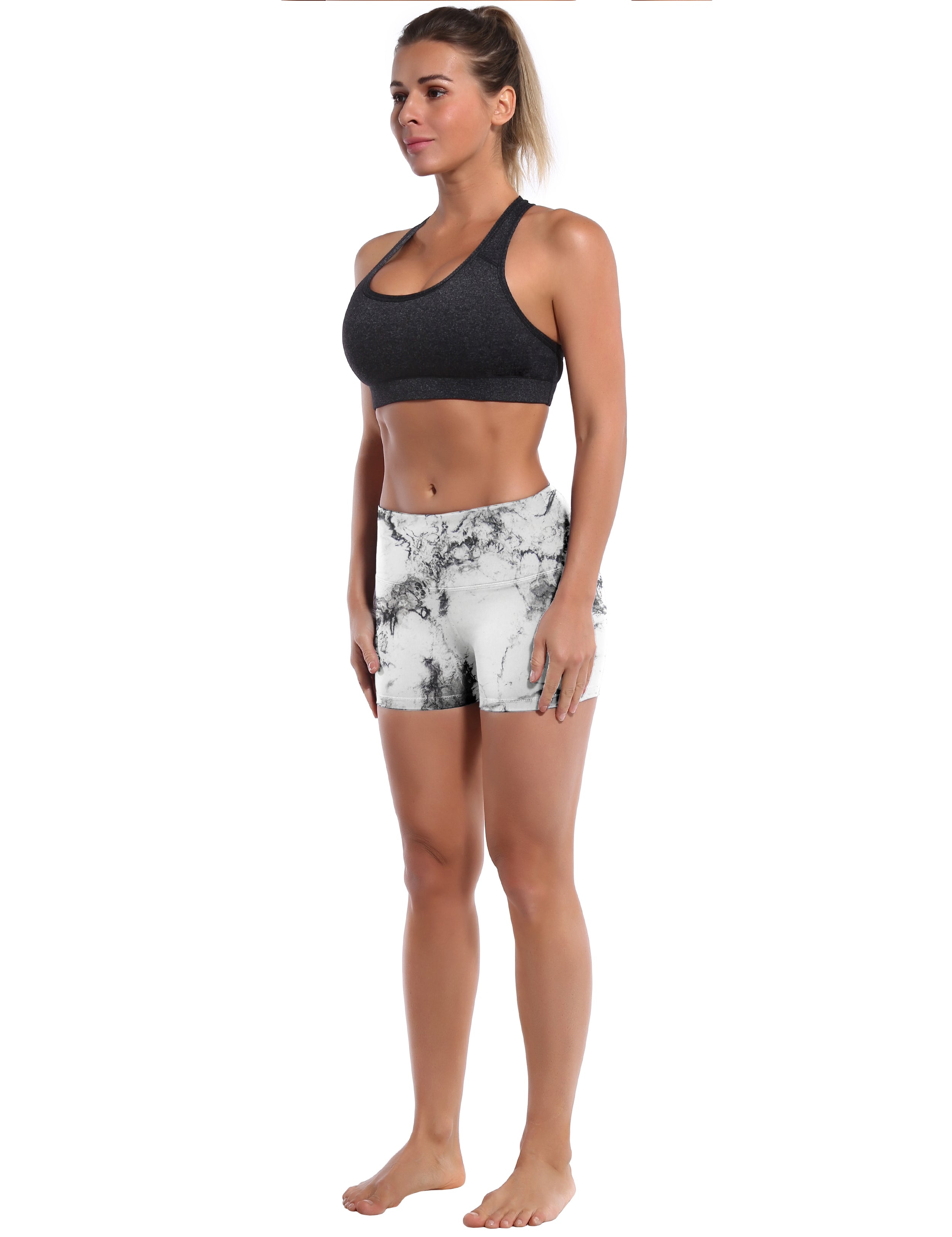 2.5" Printed Yoga Shorts arabescato Softest-ever fabric High elasticity High density 4-way stretch Fabric doesn't attract lint easily No see-through Moisture-wicking Machine wash 78%Polyester/22%Spandex