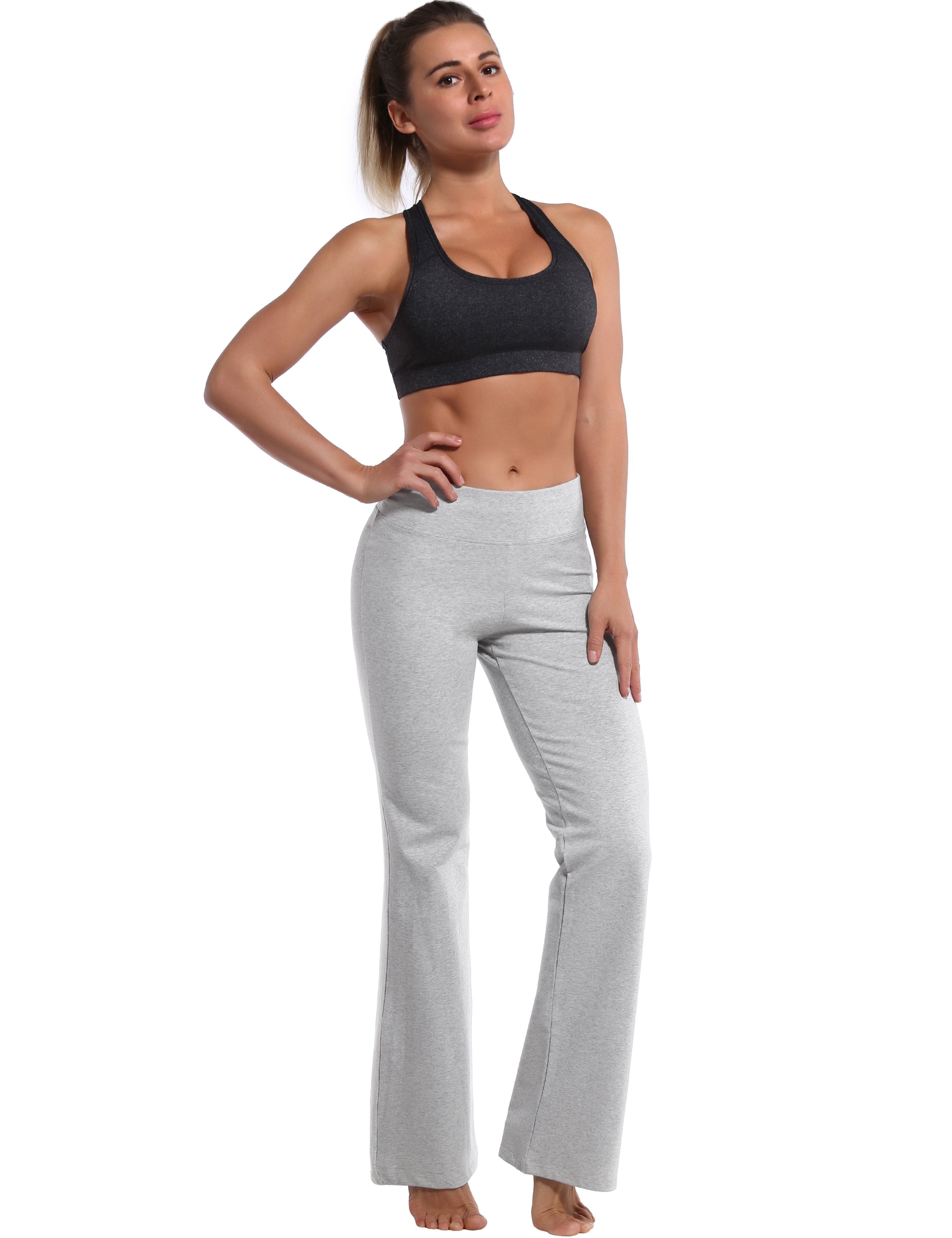 Cotton Bootcut Leggings heathergray 90%Cotton/10%Spandex (soft and cotton feel) Fabric doesn't attract lint easily 4-way stretch No see-through Moisture-wicking Inner pocket Four lengths