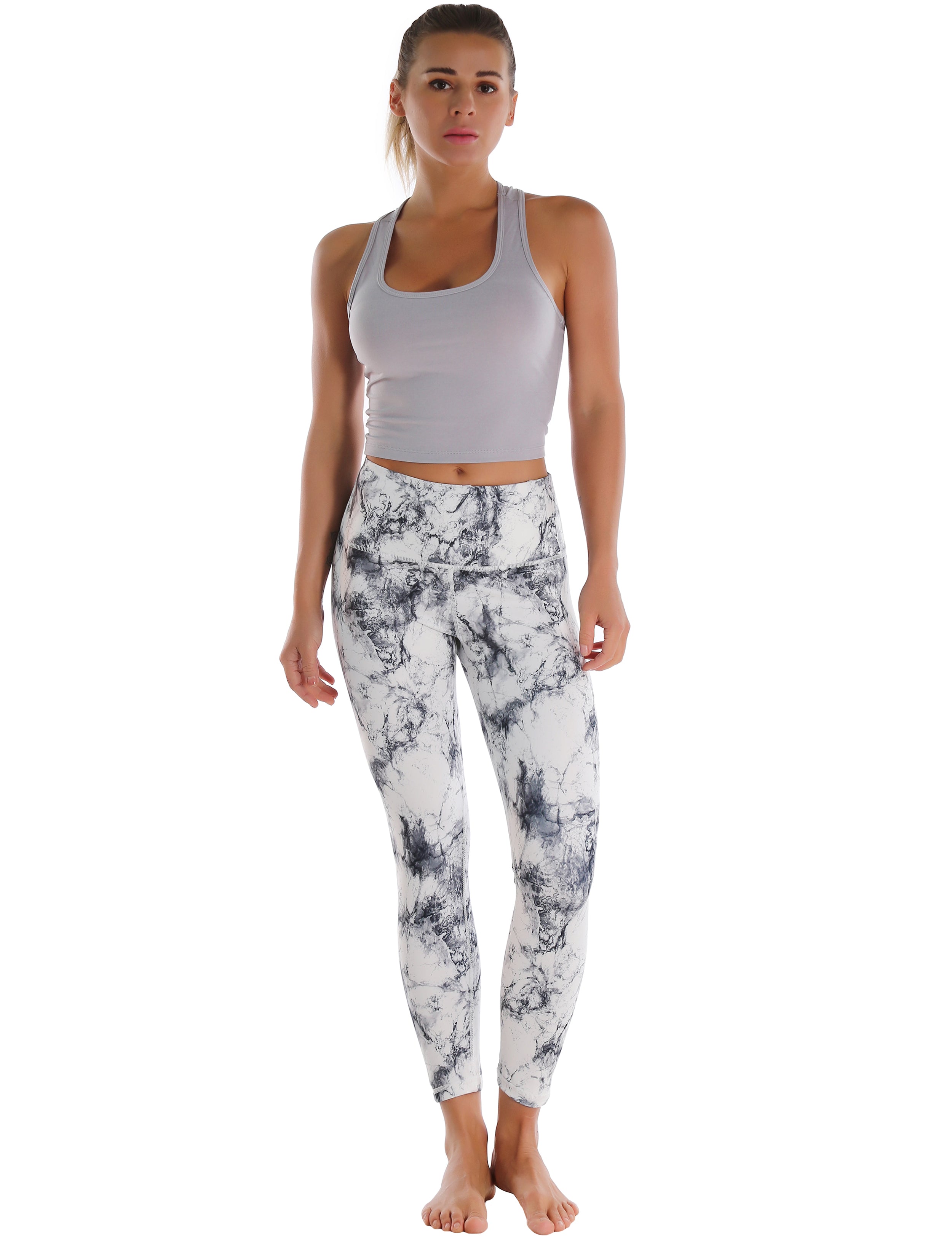 22" High Waist Crop Tight Capris arabescato 82%Polyester/18%Spandex Fabric doesn't attract lint easily 4-way stretch No see-through Moisture-wicking Tummy control Inner pocket