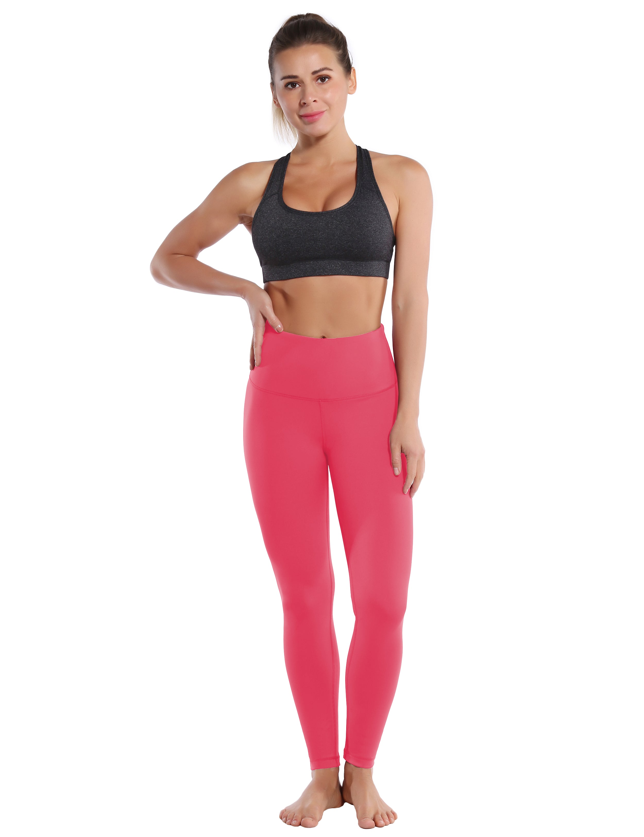 High Waist Yoga Pants rosecoral 75%Nylon/25%Spandex Fabric doesn't attract lint easily 4-way stretch No see-through Moisture-wicking Tummy control Inner pocket Four lengths