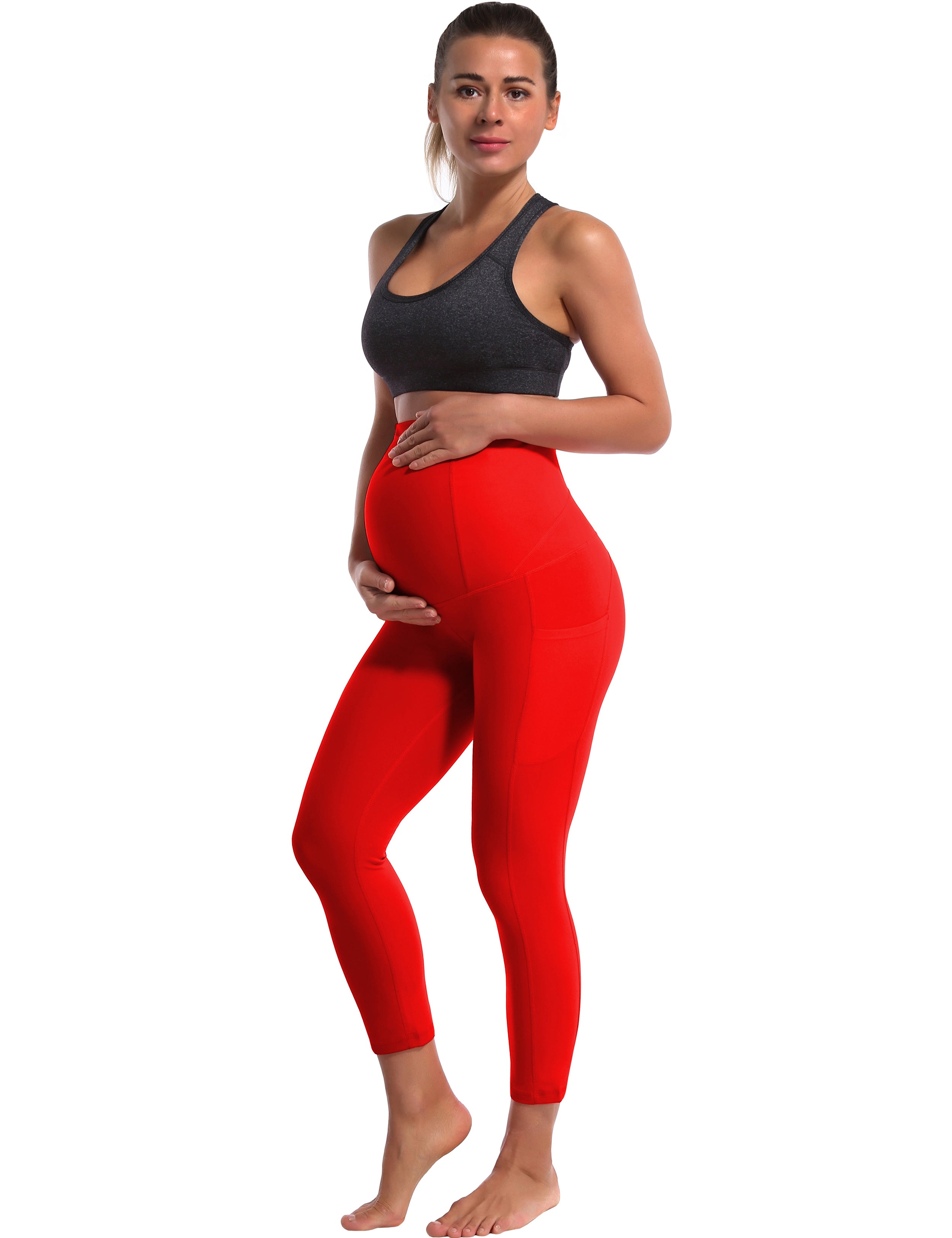 22" Side Pockets Maternity Biking Pants scarlet 87%Nylon/13%Spandex Softest-ever fabric High elasticity 4-way stretch Fabric doesn't attract lint easily No see-through Moisture-wicking Machine wash