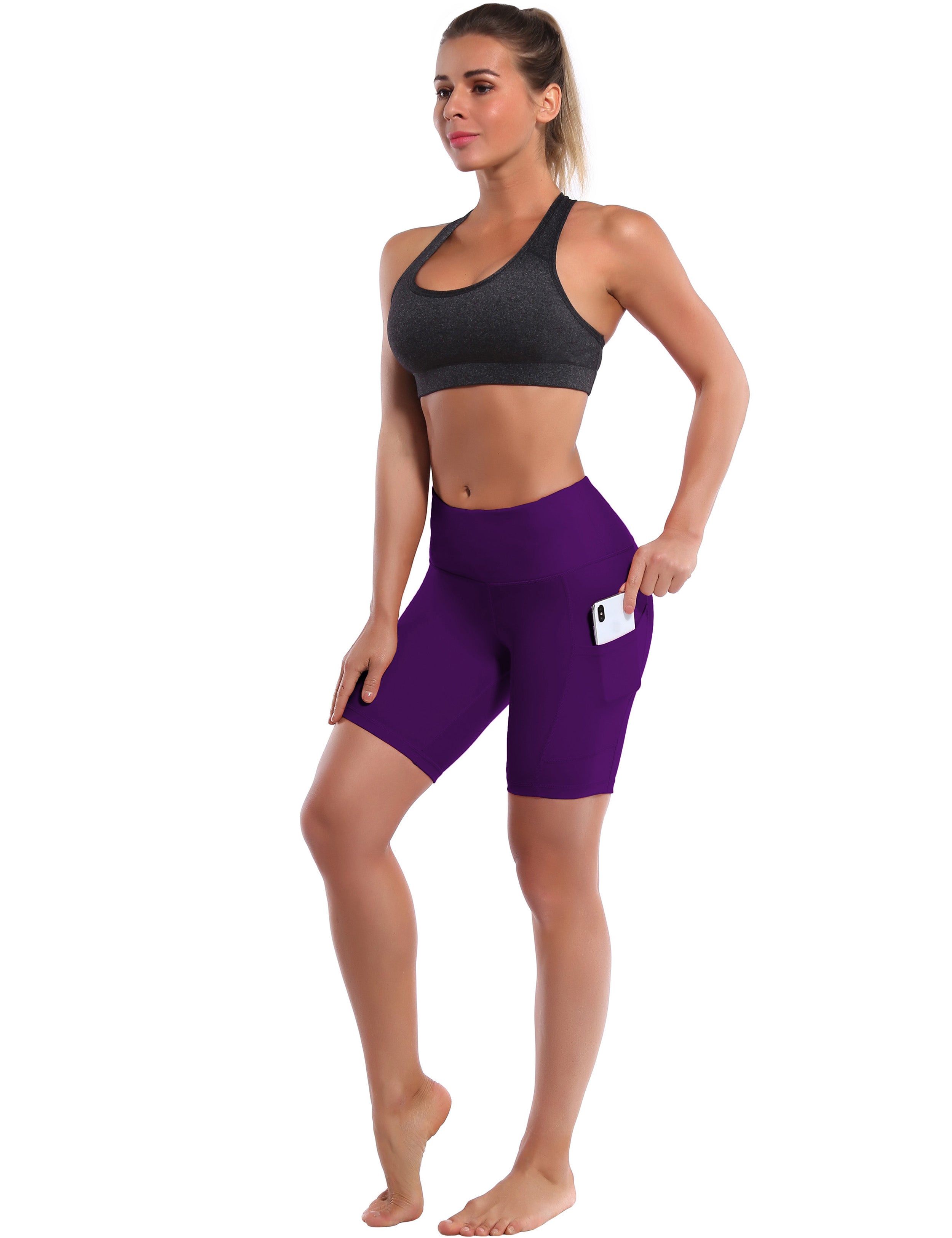 8" Side Pockets Yoga Shorts eggplantpurple Sleek, soft, smooth and totally comfortable: our newest style is here. Softest-ever fabric High elasticity High density 4-way stretch Fabric doesn't attract lint easily No see-through Moisture-wicking Machine wash 75% Nylon, 25% Spandex