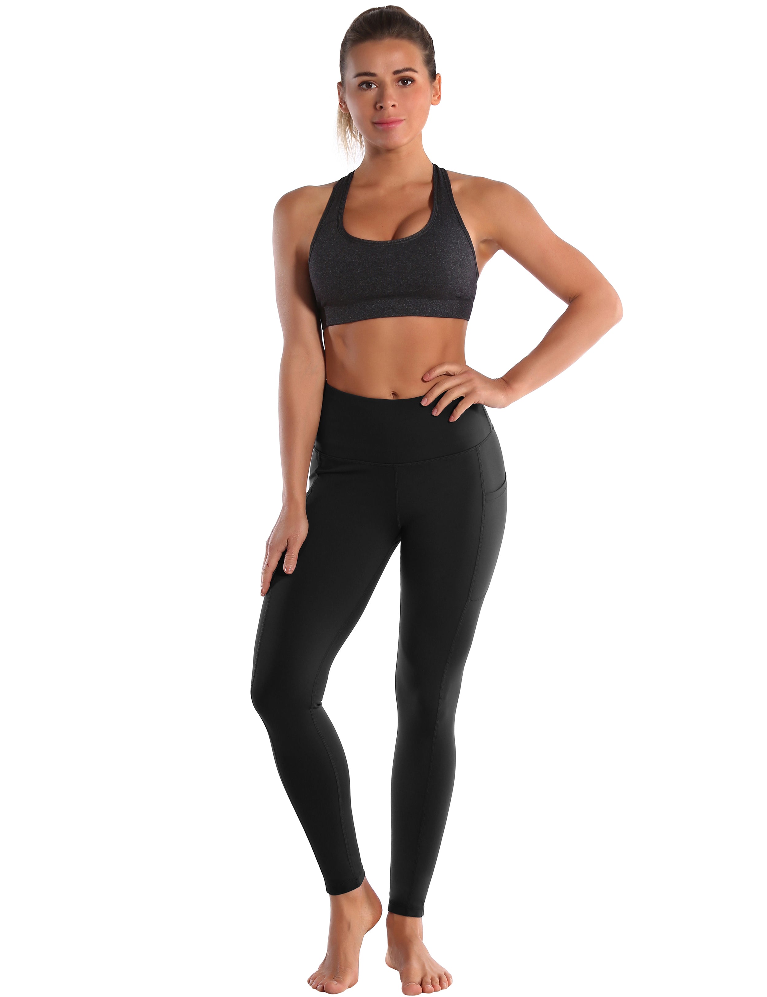 Hip Line Side Pockets Gym Pants black Sexy Hip Line Side Pockets 75%Nylon/25%Spandex Fabric doesn't attract lint easily 4-way stretch No see-through Moisture-wicking Tummy control Inner pocket Two lengths