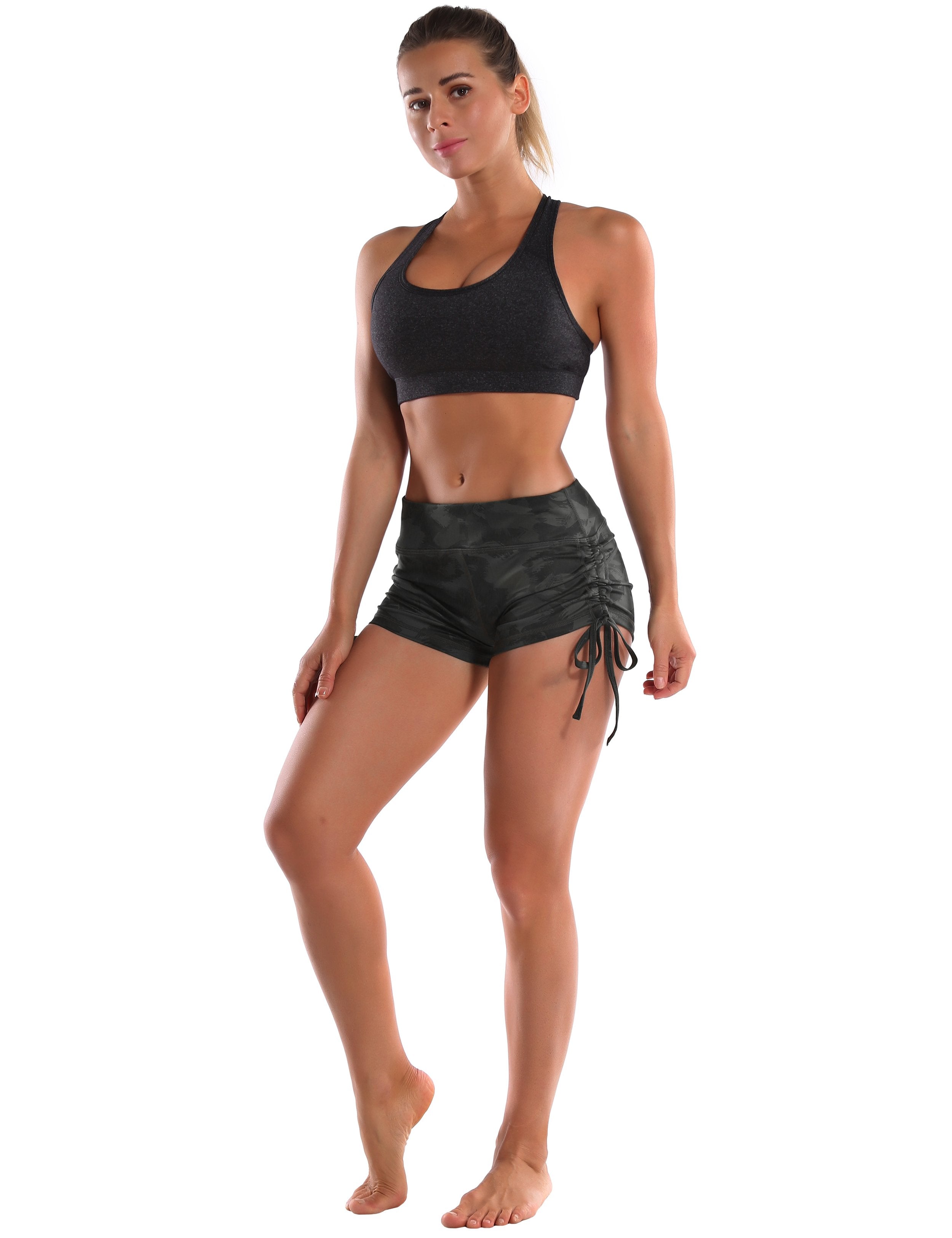 Printed Side Drawstring Hot Shorts dimgray brushcamo Sleek, soft, smooth and totally comfortable: our newest sexy style is here. Softest-ever fabric High elasticity High density 4-way stretch Fabric doesn't attract lint easily No see-through Moisture-wicking Machine wash 78% Polyester, 22% Spandex