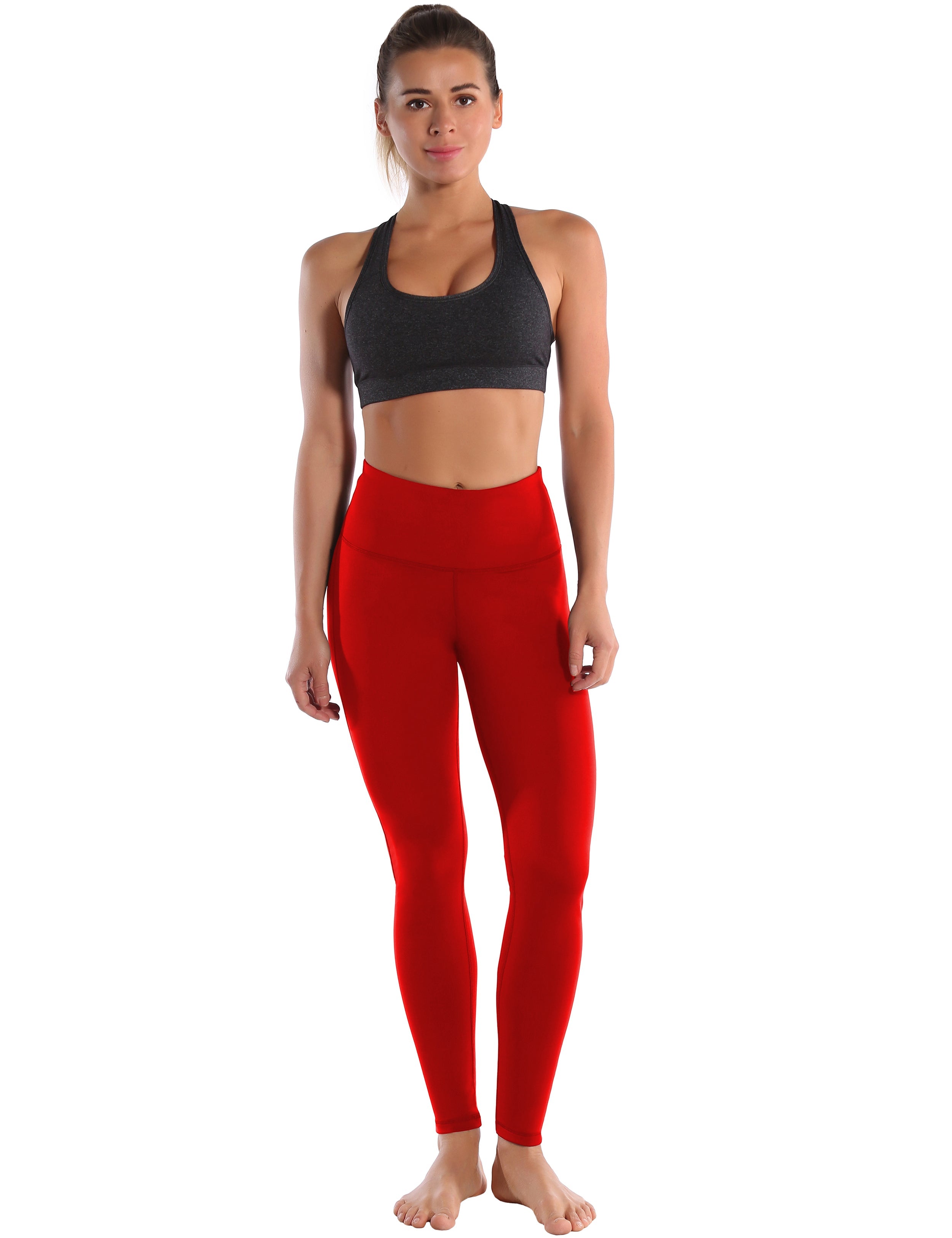 High Waist Side Line Gym Pants scarlet Side Line is Make Your Legs Look Longer and Thinner 75%Nylon/25%Spandex Fabric doesn't attract lint easily 4-way stretch No see-through Moisture-wicking Tummy control Inner pocket Two lengths