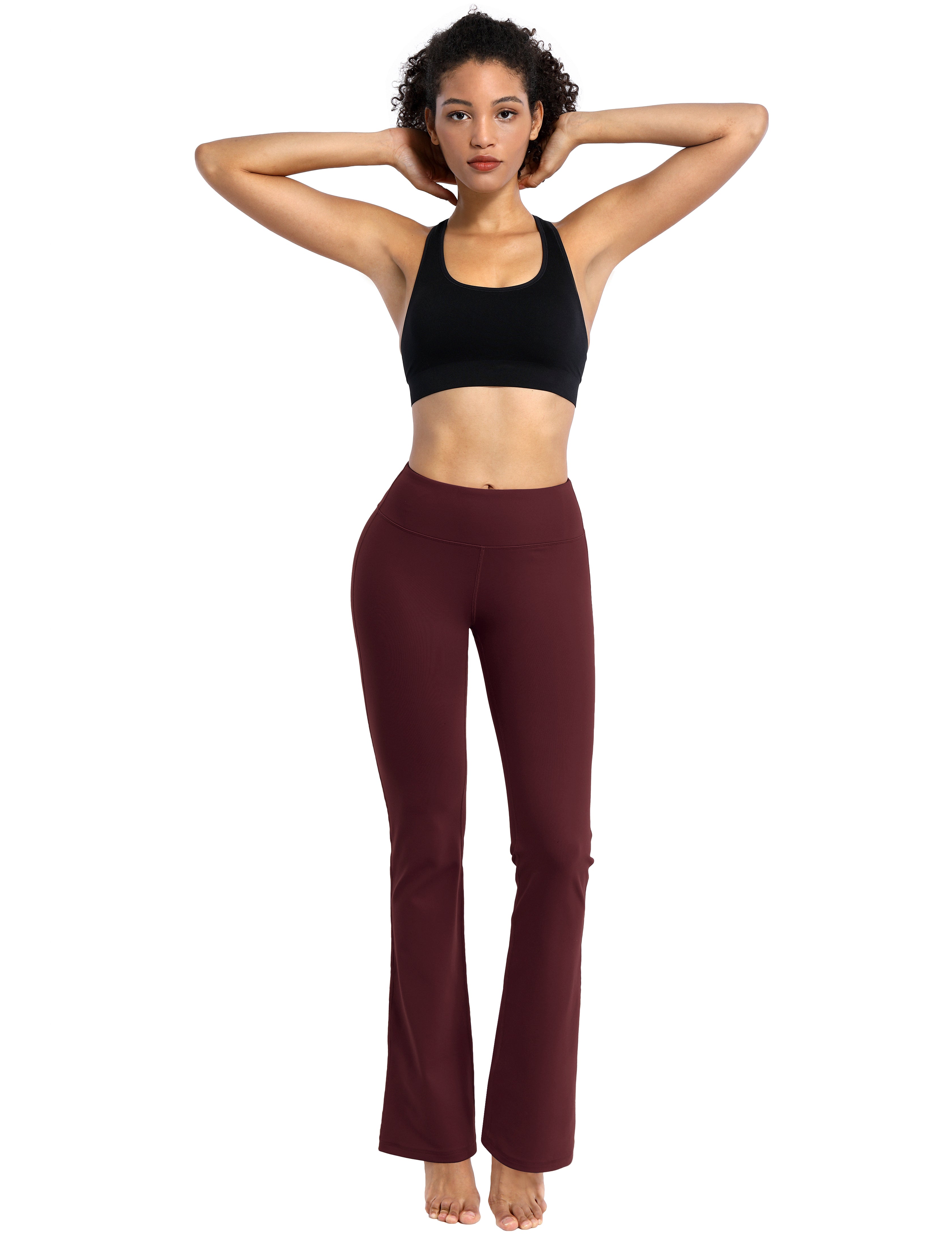 Cotton Nylon Bootcut Leggings cherryred 87%Nylon/13%Spandex (Super soft, cotton feel , 280gsm) Fabric doesn't attract lint easily 4-way stretch No see-through Moisture-wicking Inner pocket Four lengths