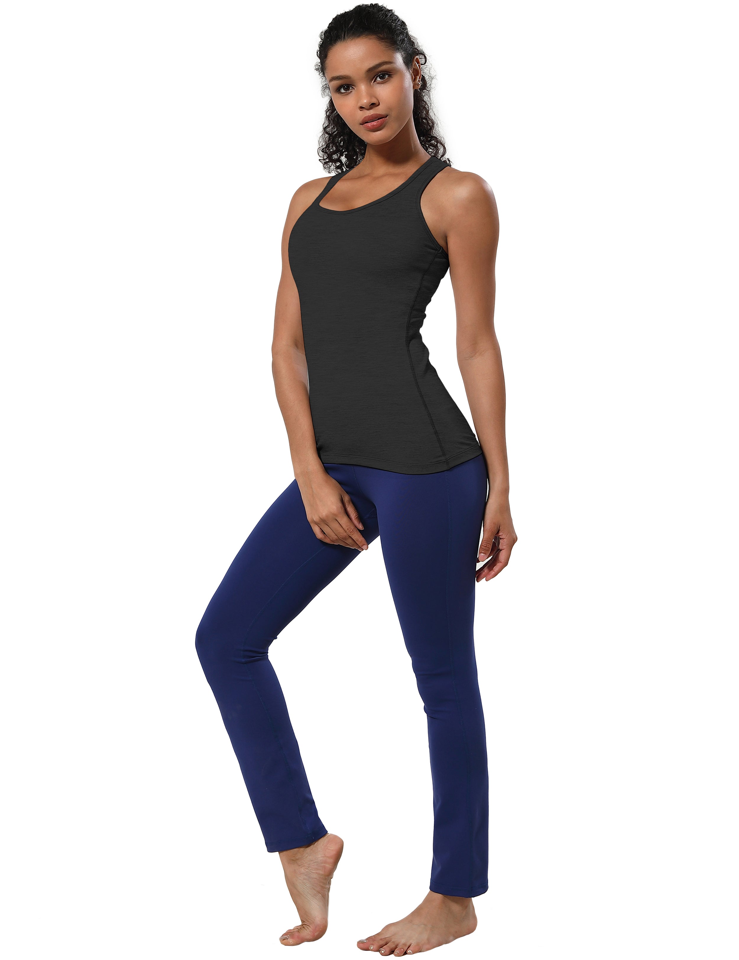 Racerback Athletic Tank Tops heathercharcoal 92%Nylon/8%Spandex(Cotton Soft) Designed for Tall Size Tight Fit So buttery soft, it feels weightless Sweat-wicking Four-way stretch Breathable Contours your body Sits below the waistband for moderate, everyday coverage