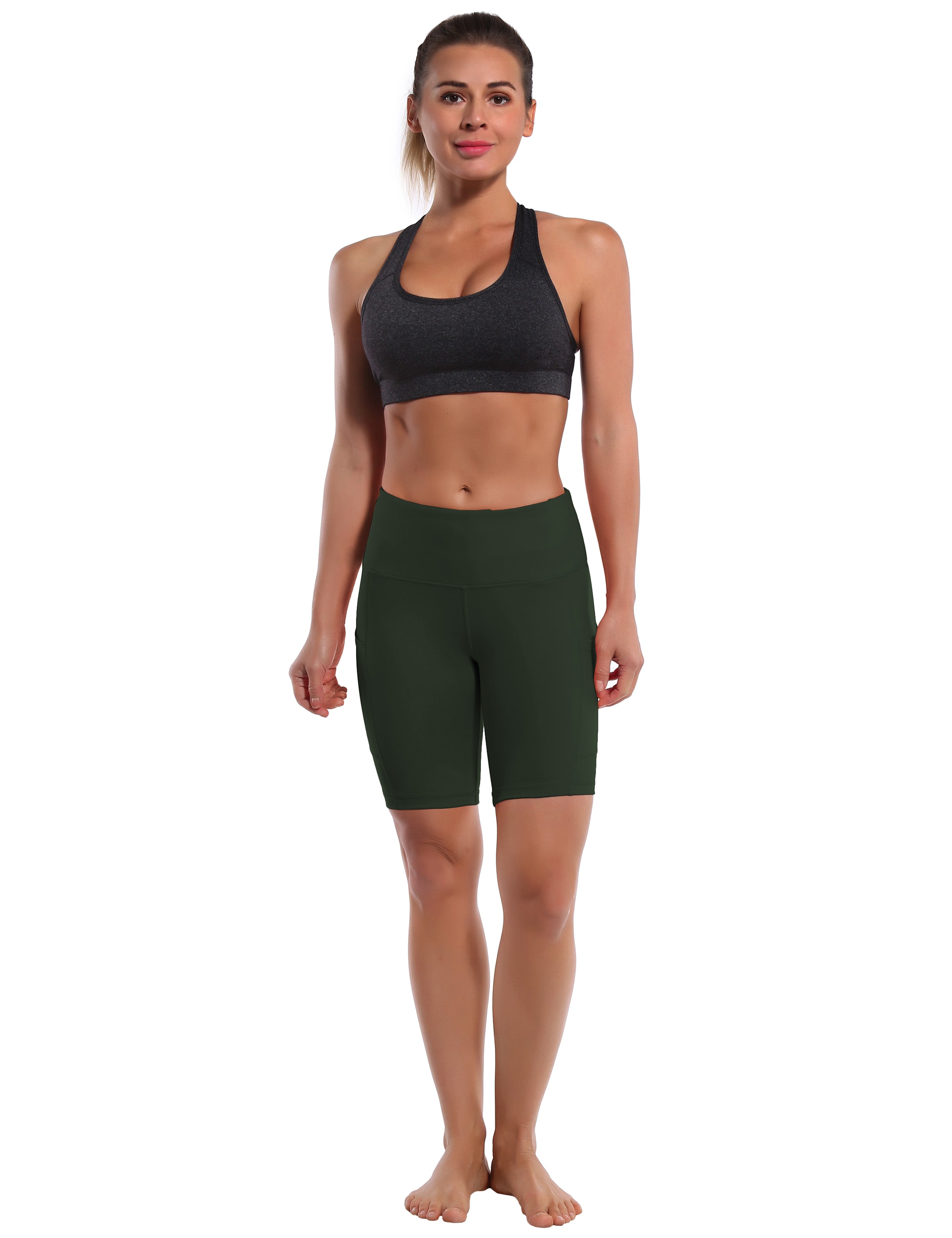 8" Side Pockets Yoga Shorts olivegray Sleek, soft, smooth and totally comfortable: our newest style is here. Softest-ever fabric High elasticity High density 4-way stretch Fabric doesn't attract lint easily No see-through Moisture-wicking Machine wash 75% Nylon, 25% Spandex