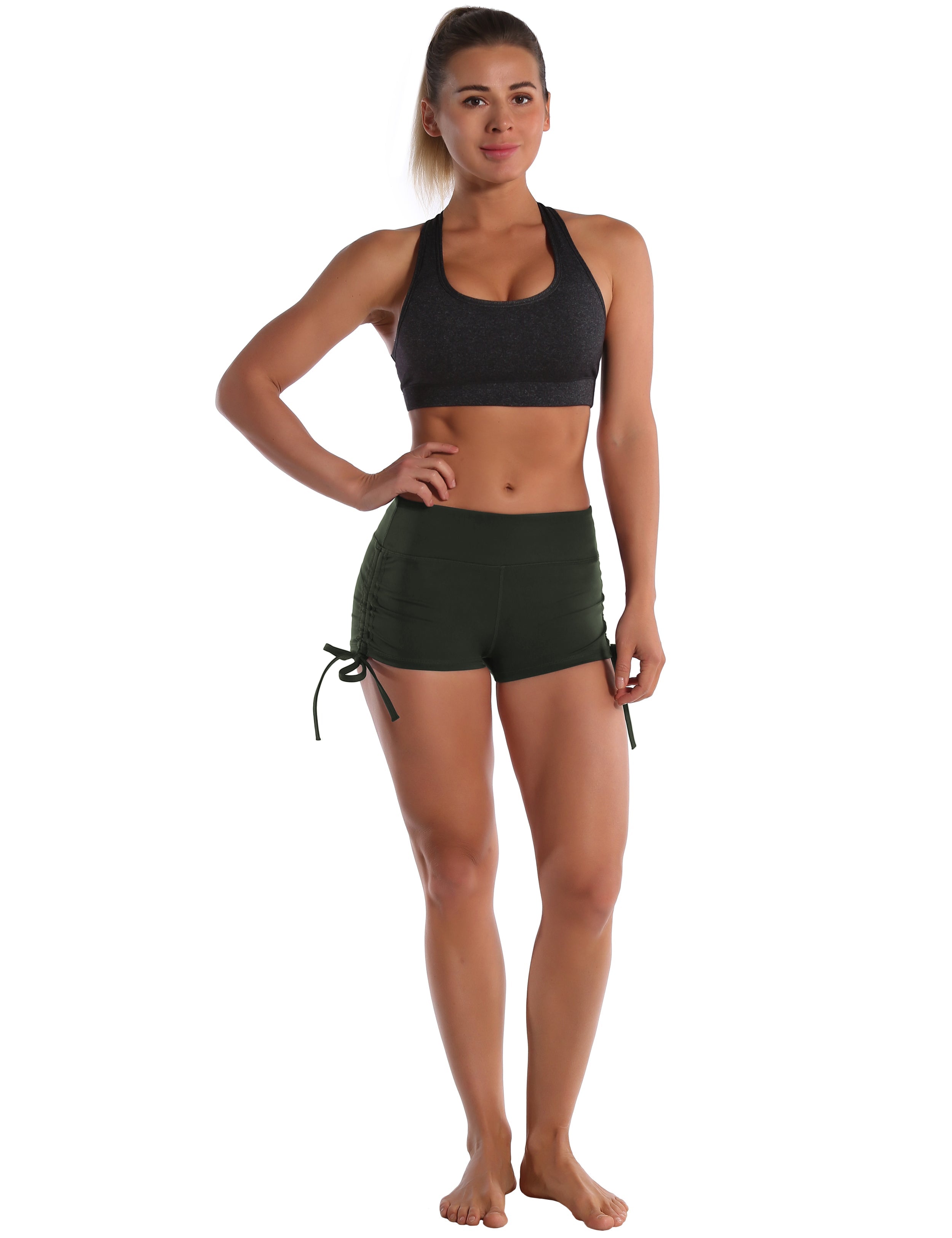 Side Drawstring Hot Shorts olivegray_Jogging