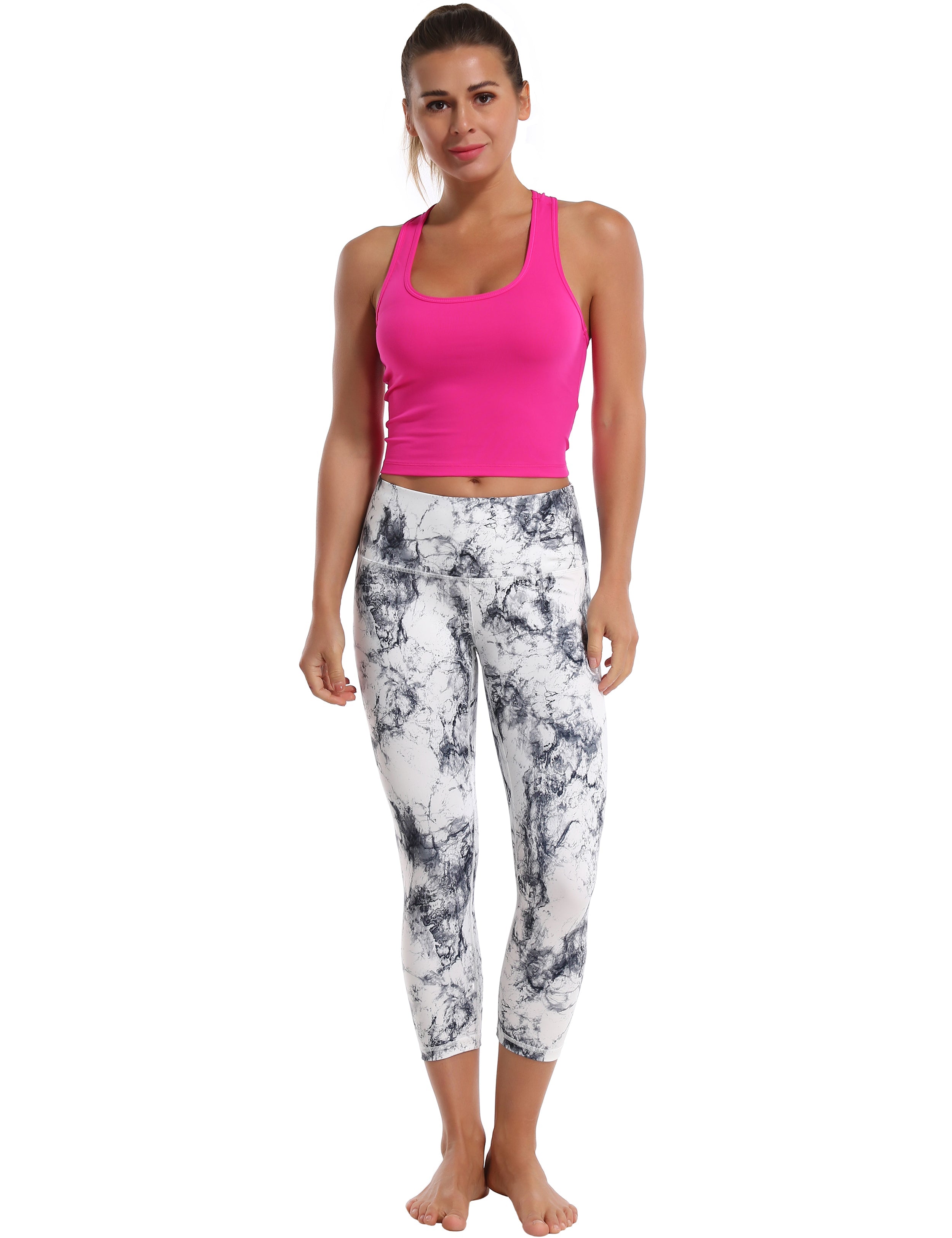 19" Printed Side Pockets Capris arabescato 75%Nylon/25%Spandex Fabric doesn't attract lint easily 4-way stretch No see-through Moisture-wicking Tummy control Inner pocket
