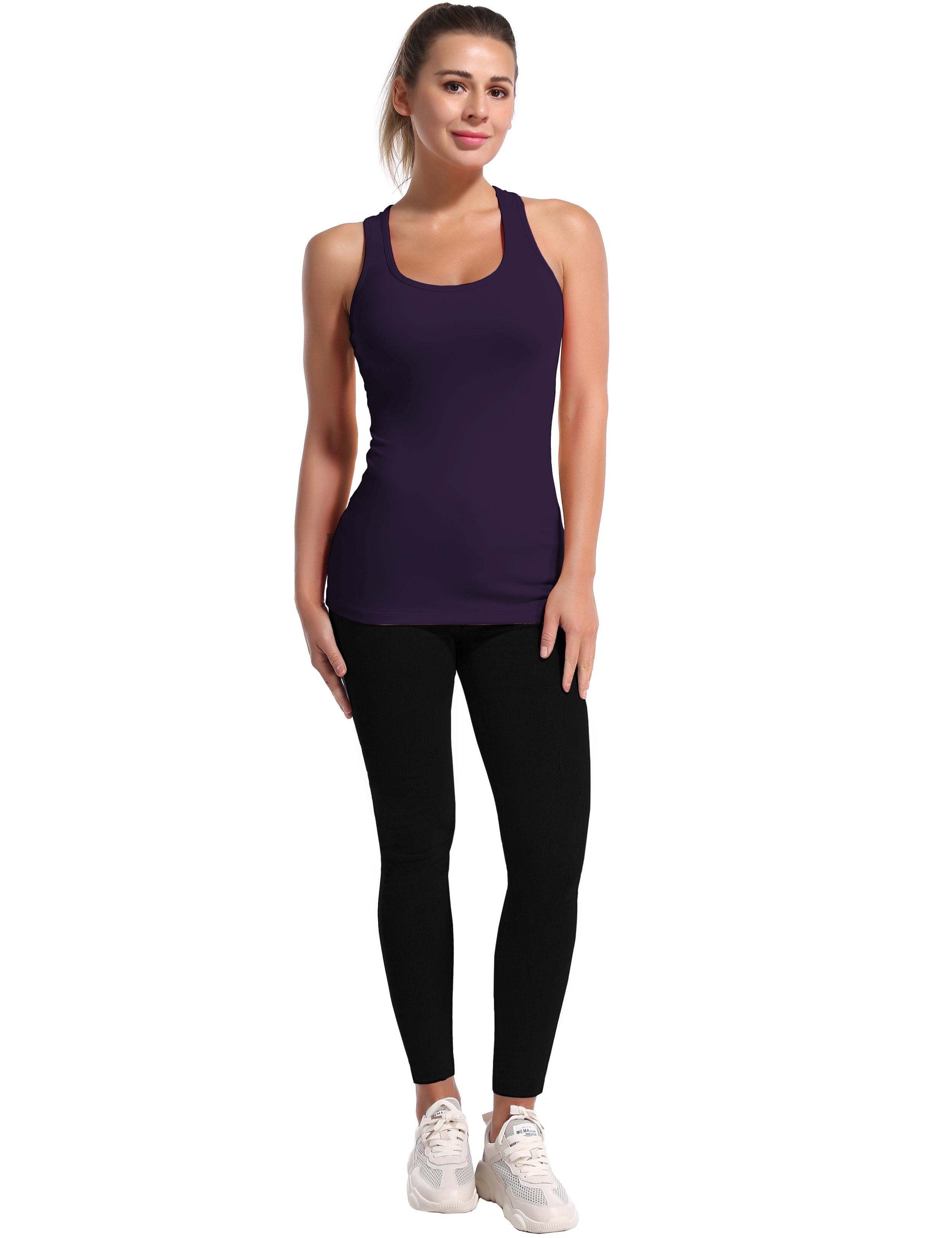 Racerback Athletic Tank Tops midnightblue 92%Nylon/8%Spandex(Cotton Soft) Designed for Jogging Tight Fit So buttery soft, it feels weightless Sweat-wicking Four-way stretch Breathable Contours your body Sits below the waistband for moderate, everyday coverage