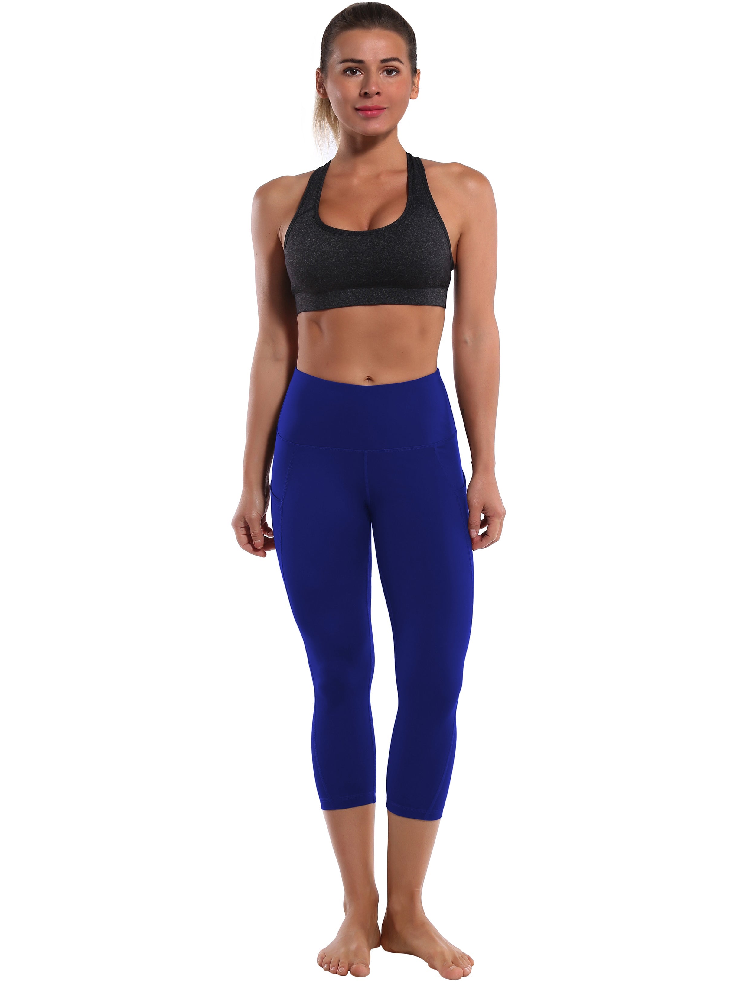 19" High Waist Side Pockets Capris navy 75%Nylon/25%Spandex Fabric doesn't attract lint easily 4-way stretch No see-through Moisture-wicking Tummy control Inner pocket