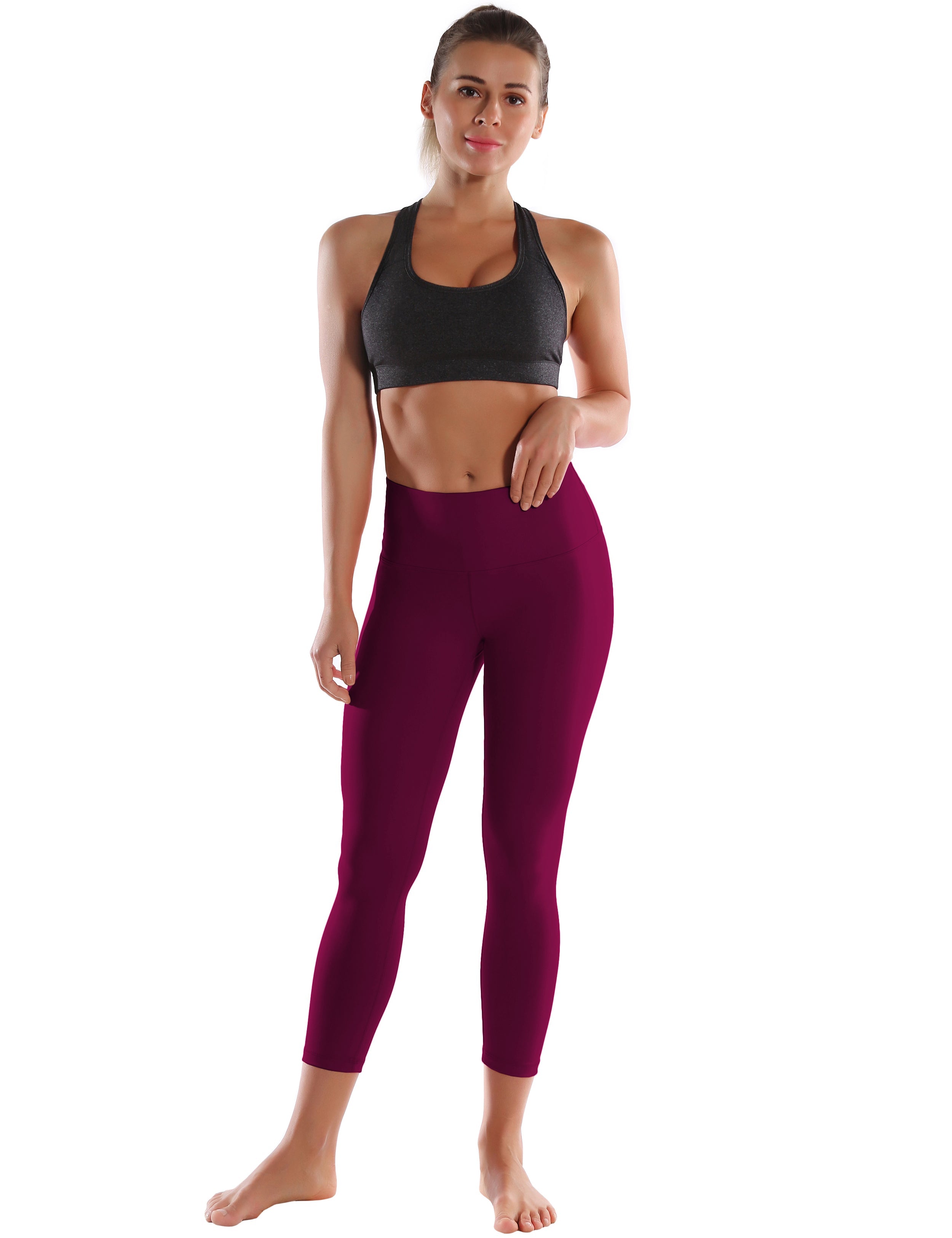 22" High Waist Crop Tight Capris grapevine 75%Nylon/25%Spandex Fabric doesn't attract lint easily 4-way stretch No see-through Moisture-wicking Tummy control Inner pocket