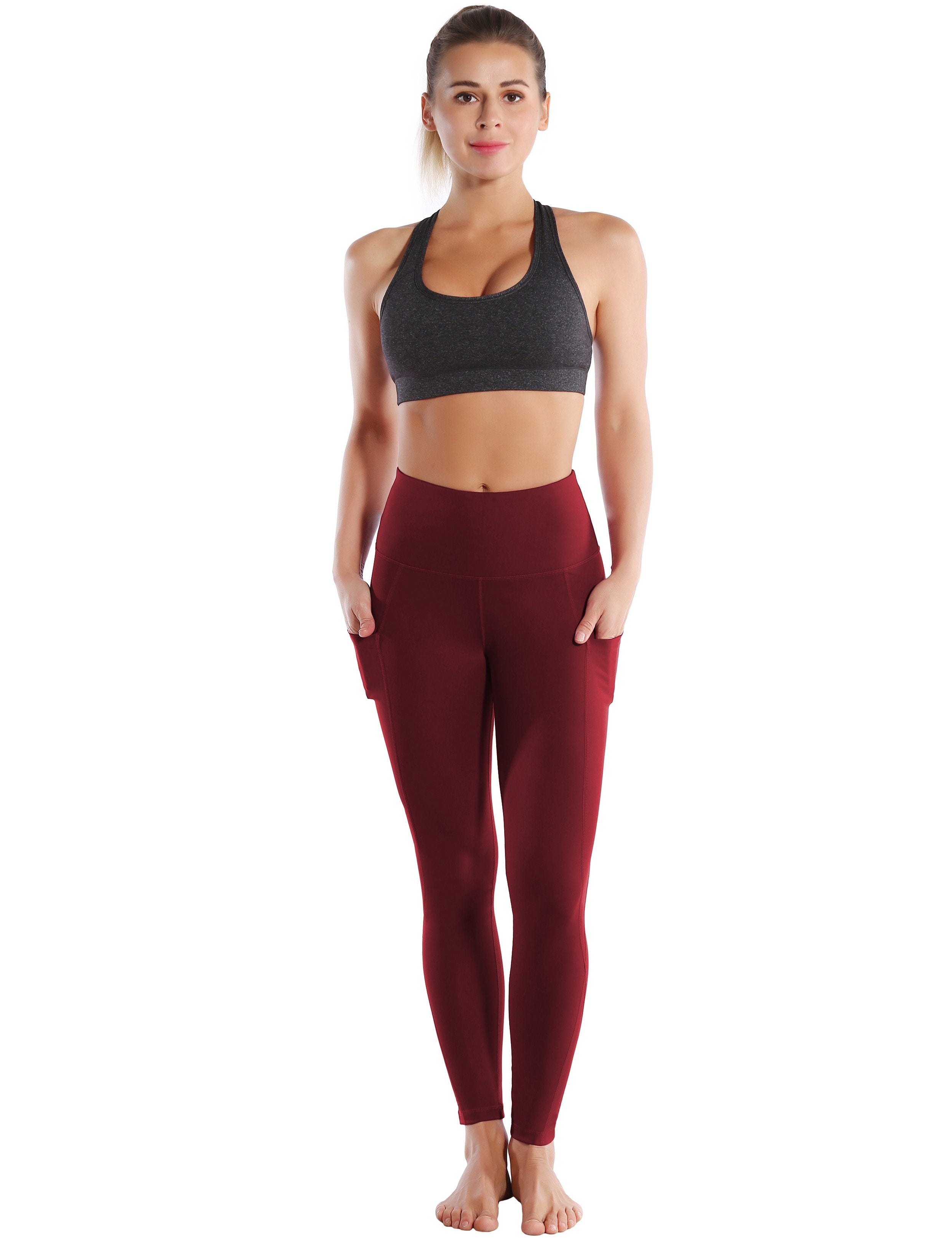 High Waist Side Pockets Gym Pants cherryred 75% Nylon, 25% Spandex Fabric doesn't attract lint easily 4-way stretch No see-through Moisture-wicking Tummy control Inner pocket